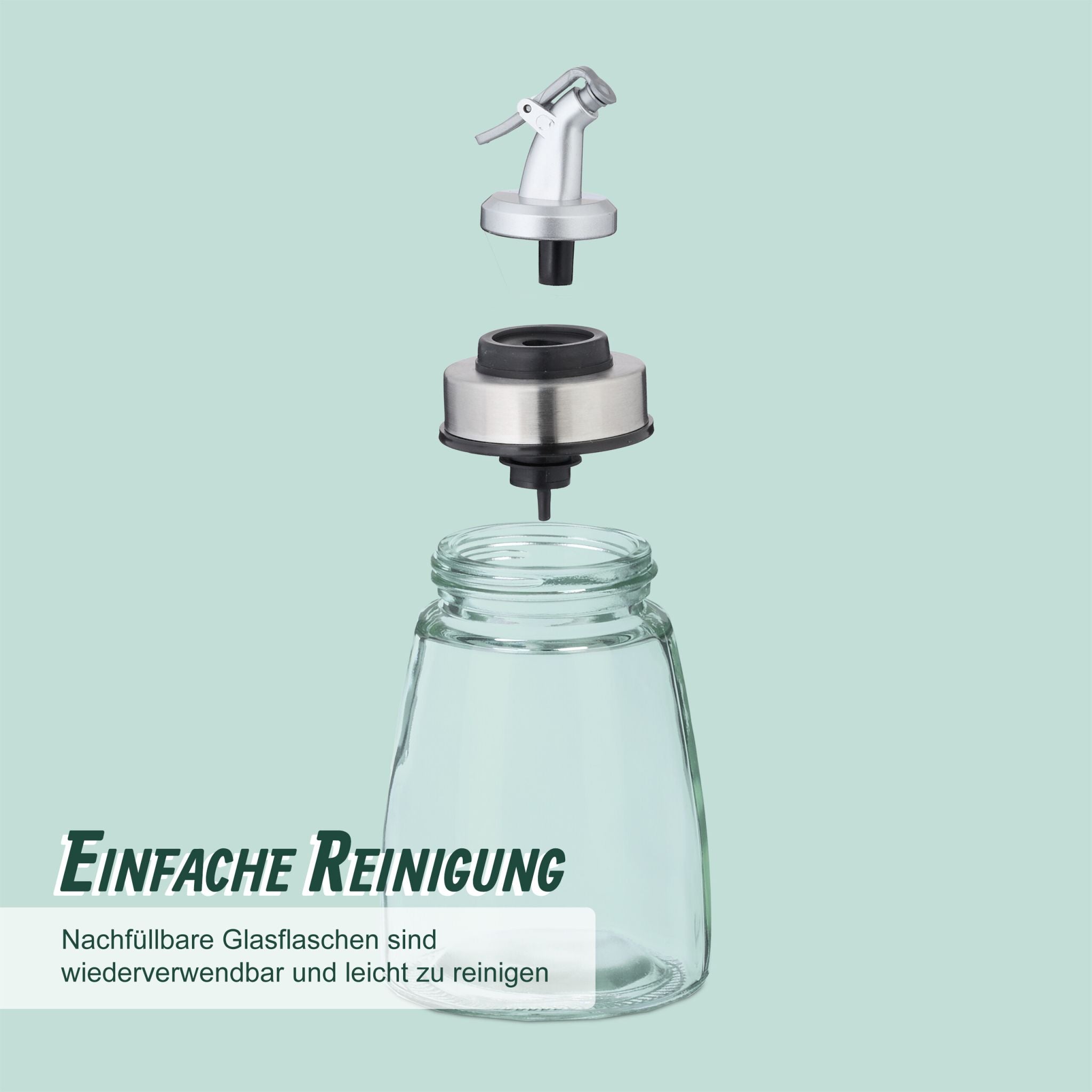 Ölflasche Glas 3er-Set nachfüllbar Schwarz-Silber-Transparent von Relaxdays