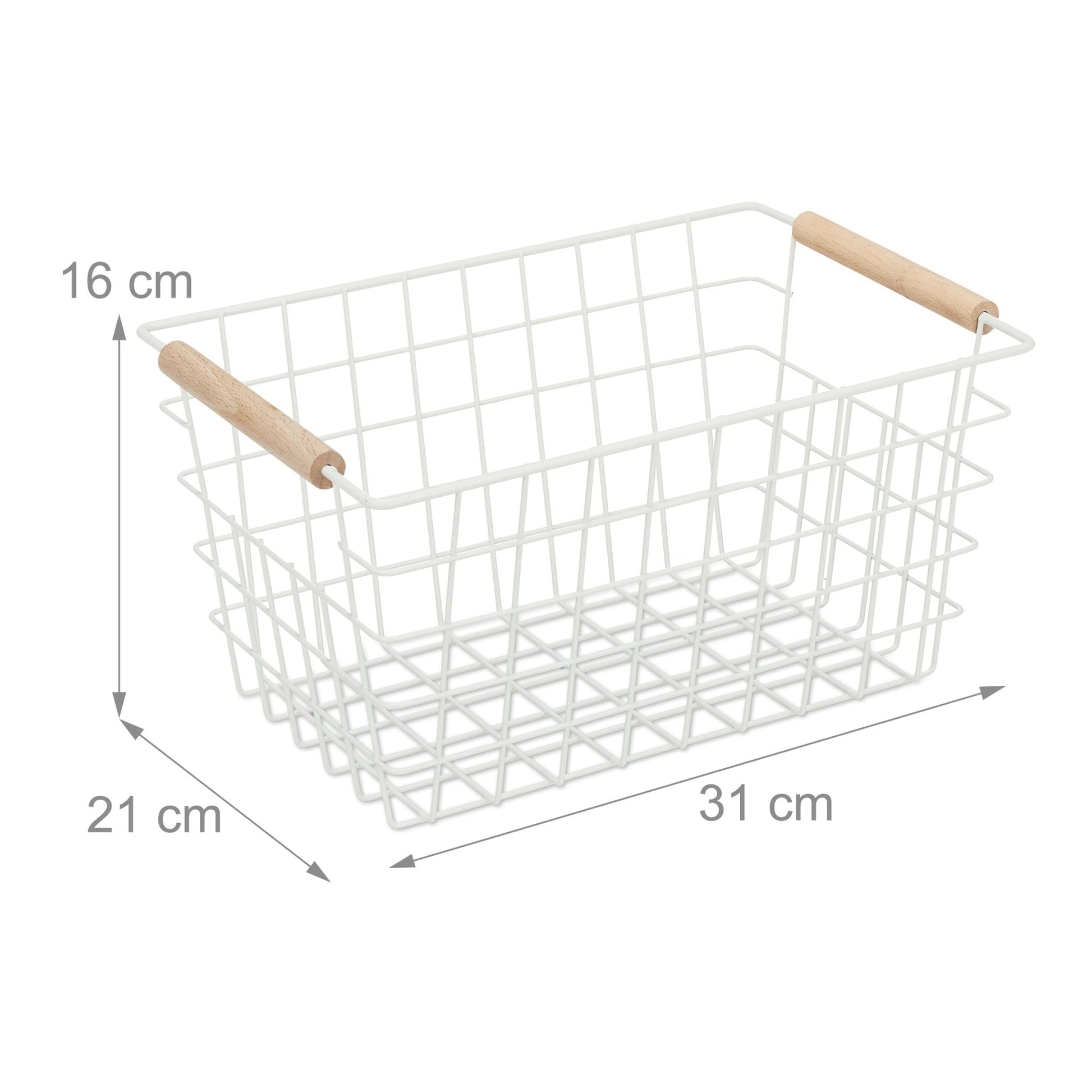 Drahtkorb mit Holzgriffen 2er-Set Weiss-Hellbraun von Relaxdays