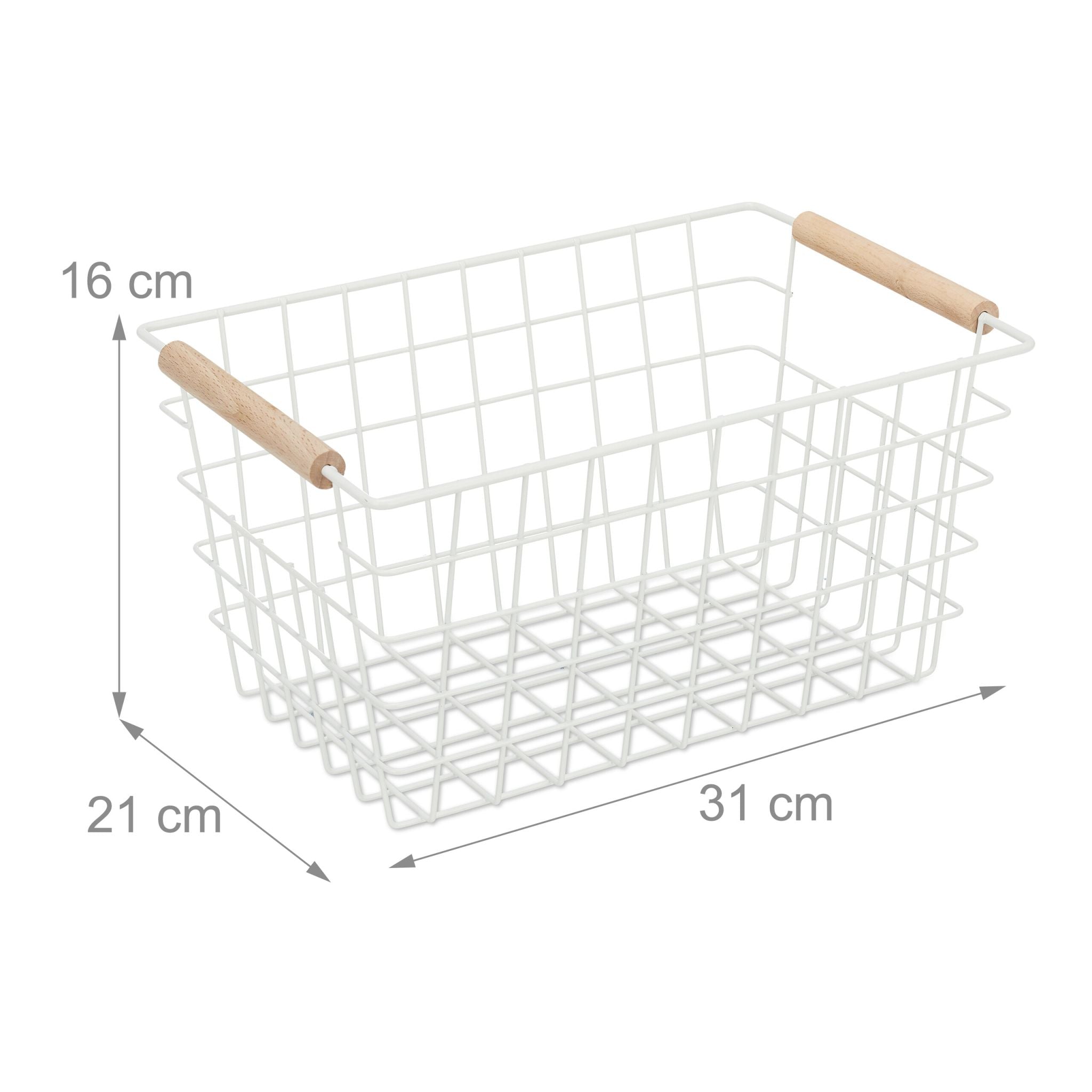 Drahtkorb mit Holzgriffen 2er-Set Weiss-Hellbraun von Relaxdays