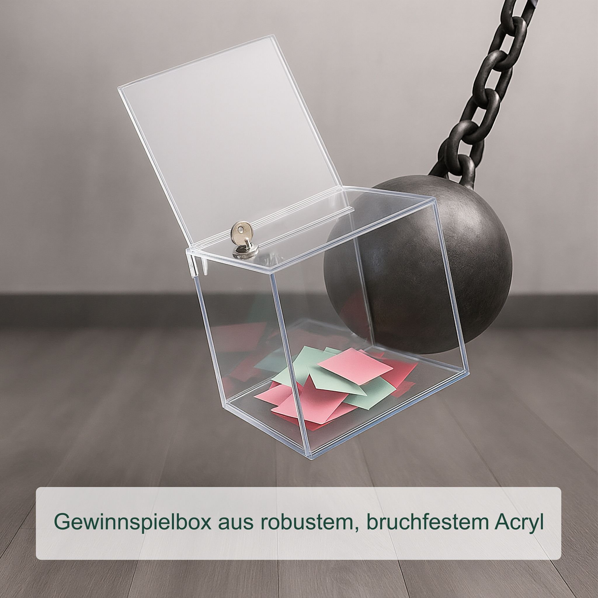Losbox mit Blatteinschub Acryl Silber-Transparent von Relaxdays