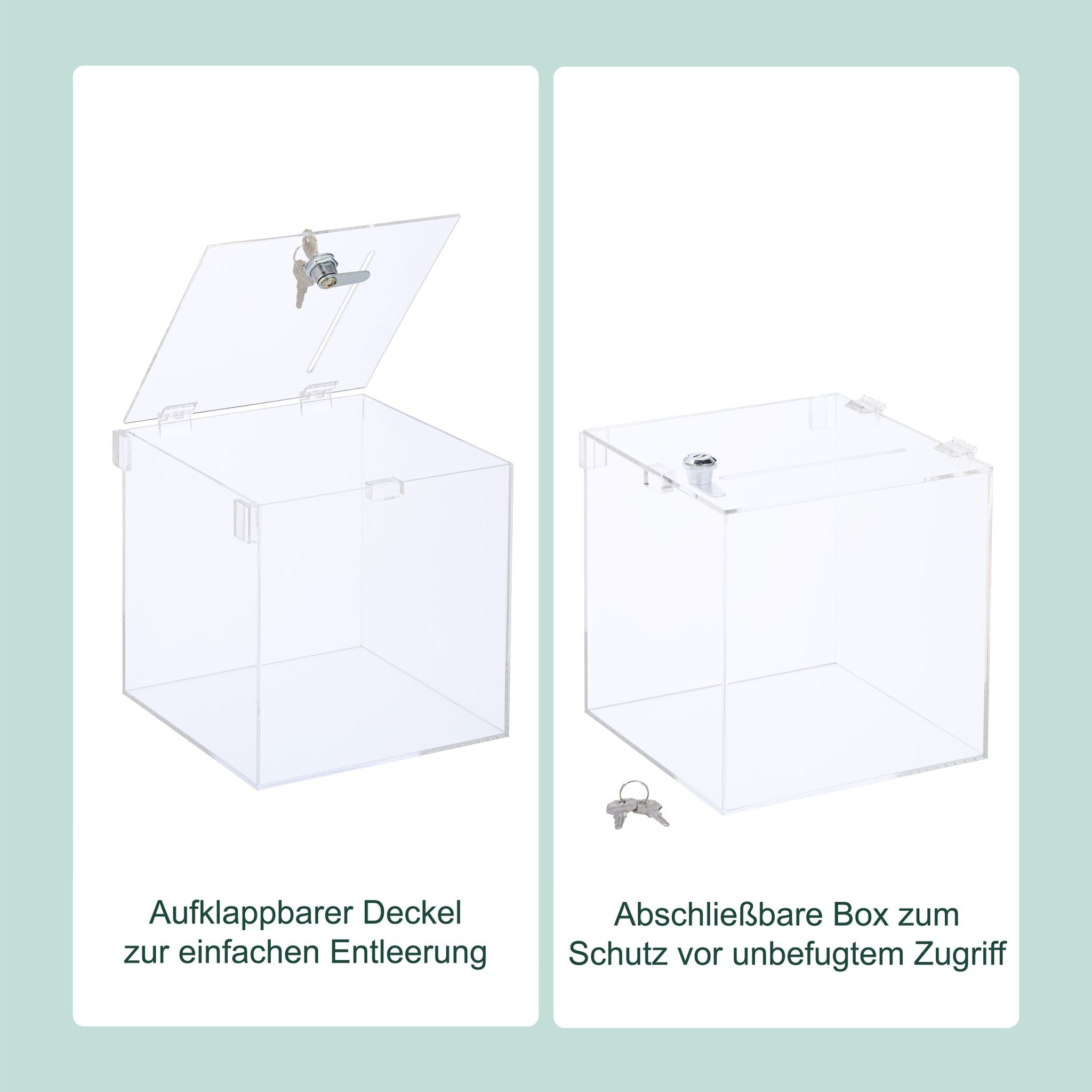 Losbox mit Blatteinschub Acryl Silber-Transparent von Relaxdays