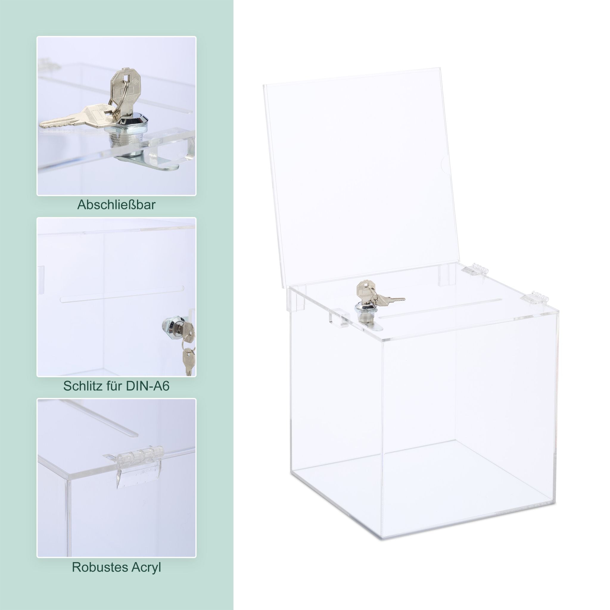 Losbox mit Blatteinschub Acryl Silber-Transparent von Relaxdays