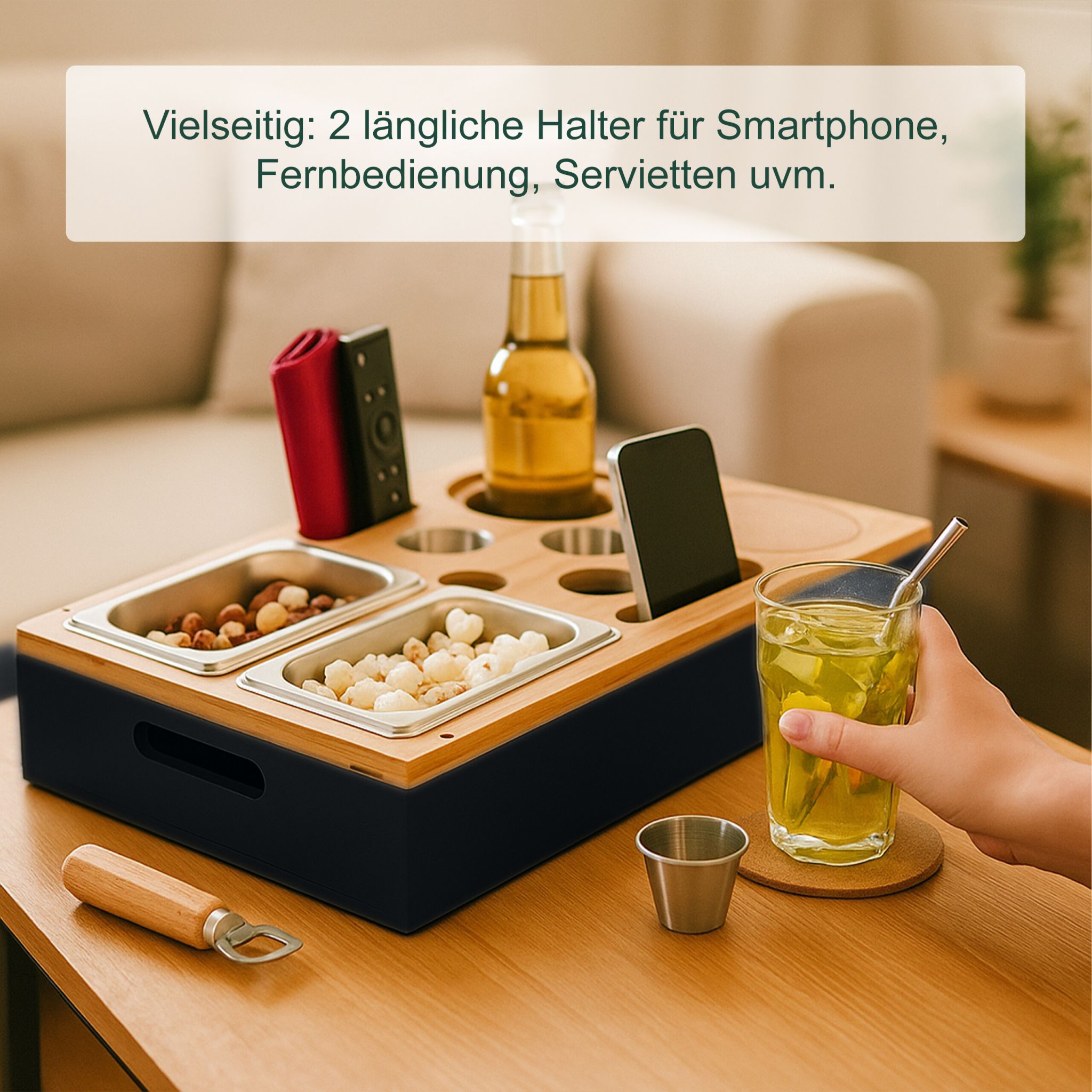 Couchbar mit Zubehör Hellbraun-Schwarz-Silber von Relaxdays
