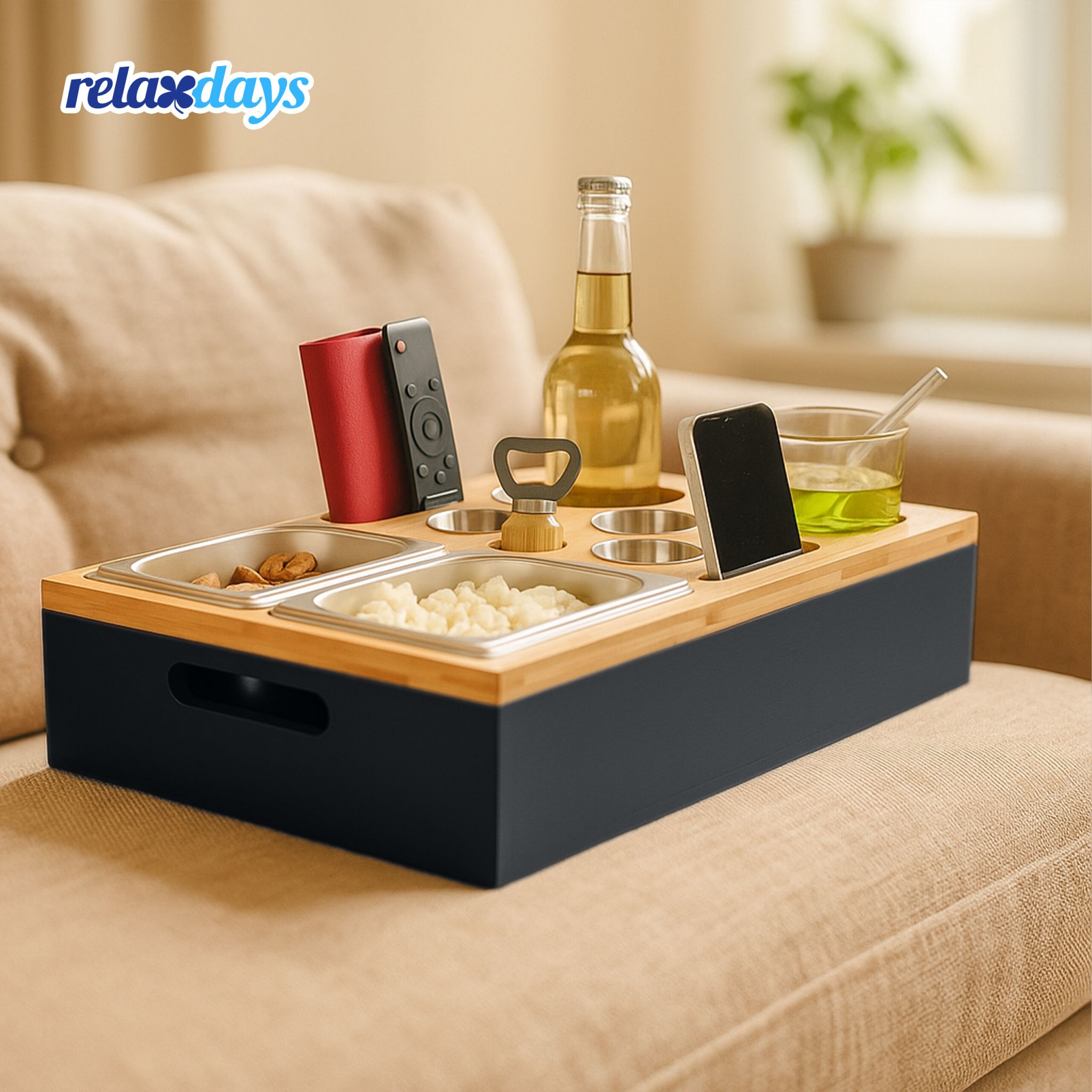 Couchbar mit Zubehör Hellbraun-Schwarz-Silber von Relaxdays