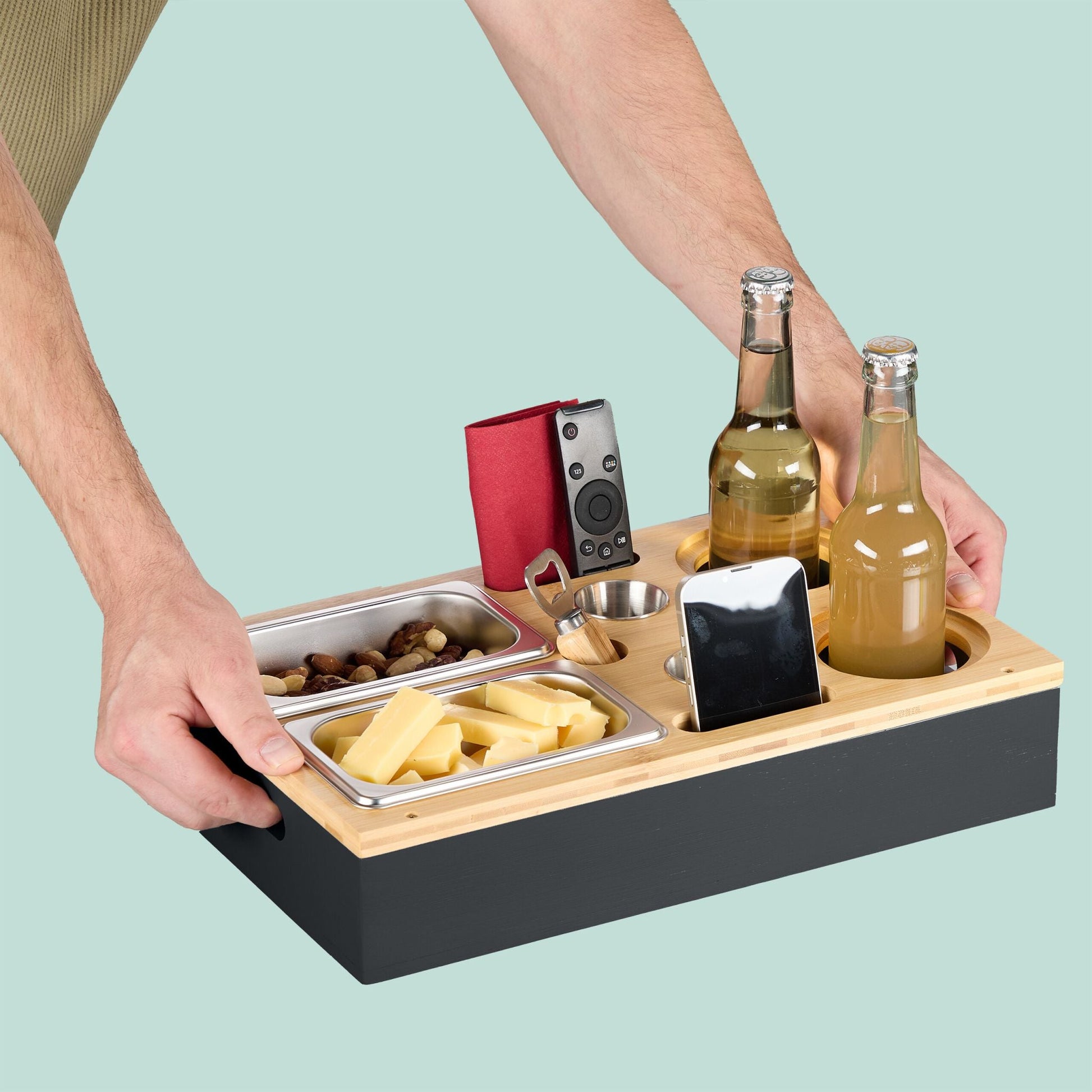 Couchbar mit Zubehör Hellbraun-Schwarz-Silber von Relaxdays