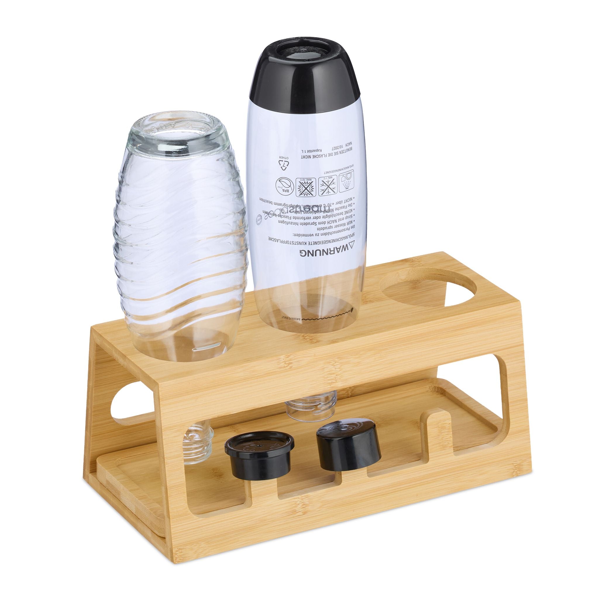 3er Flaschenhalter Bambus Hellbraun von Relaxdays
