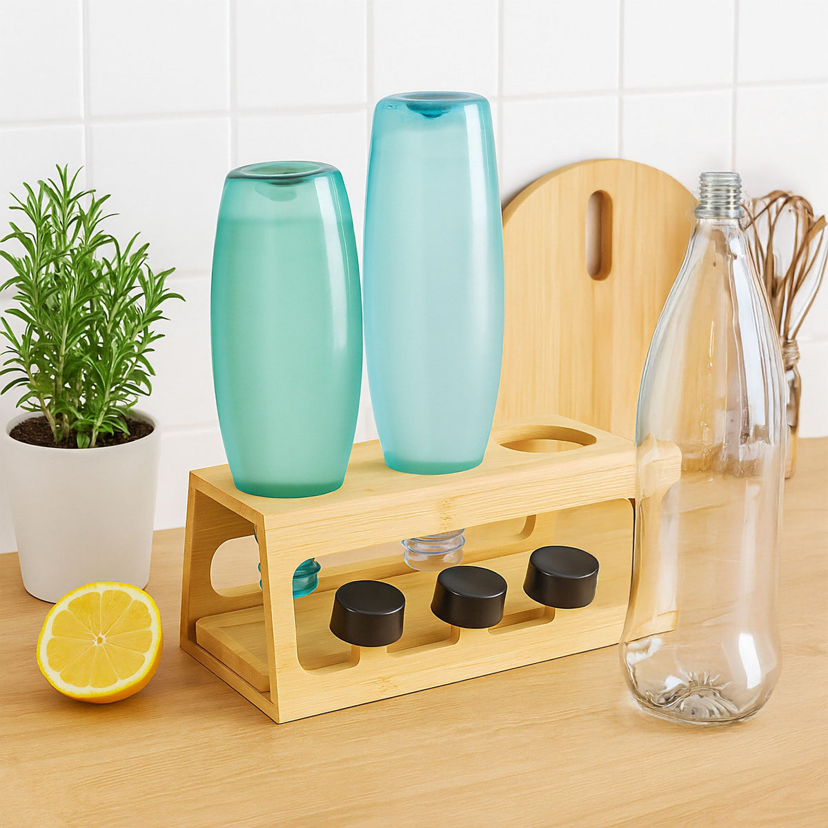 3er Flaschenhalter Bambus Hellbraun von Relaxdays