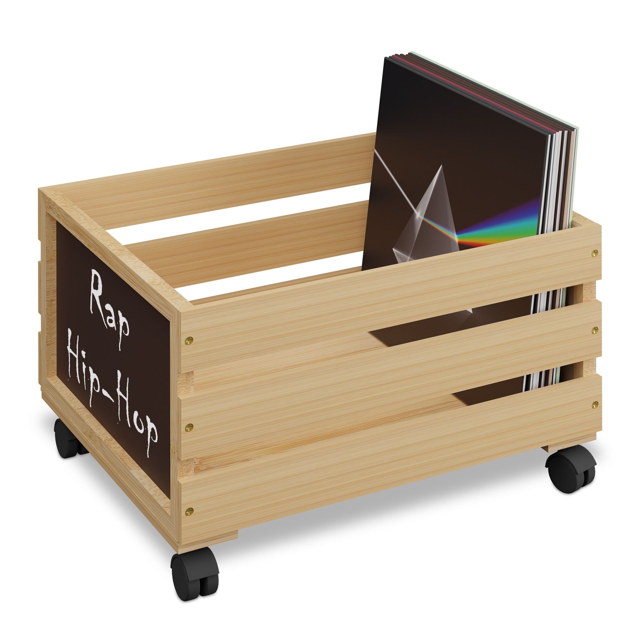 Schallplatten Kiste Bambus Hellbraun-Schwarz von Relaxdays