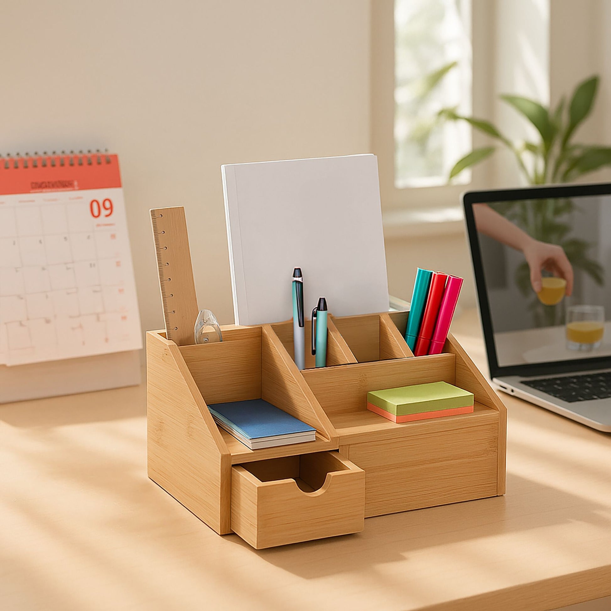 Schreibtisch Organizer mit Schublade Hellbraun von Relaxdays