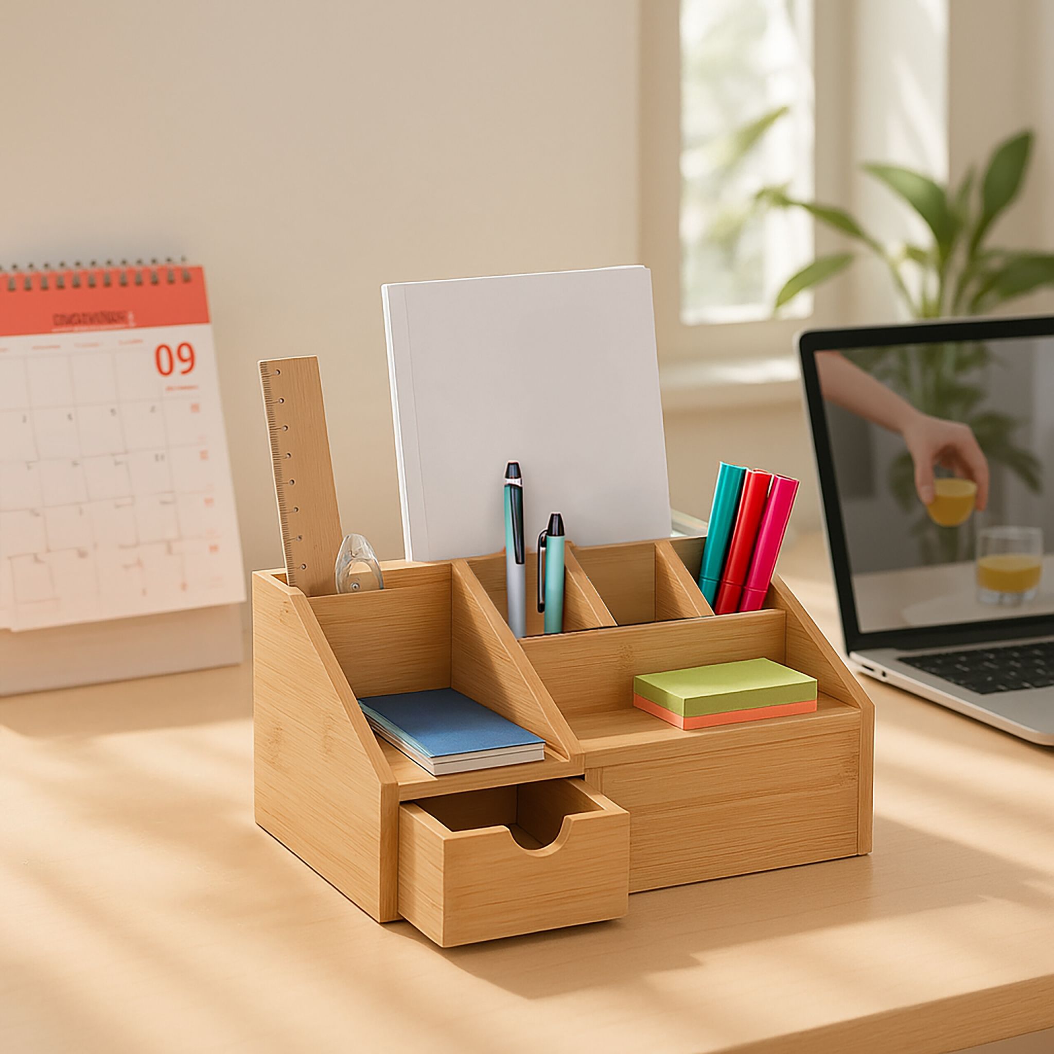 Schreibtisch Organizer mit Schublade Hellbraun von Relaxdays