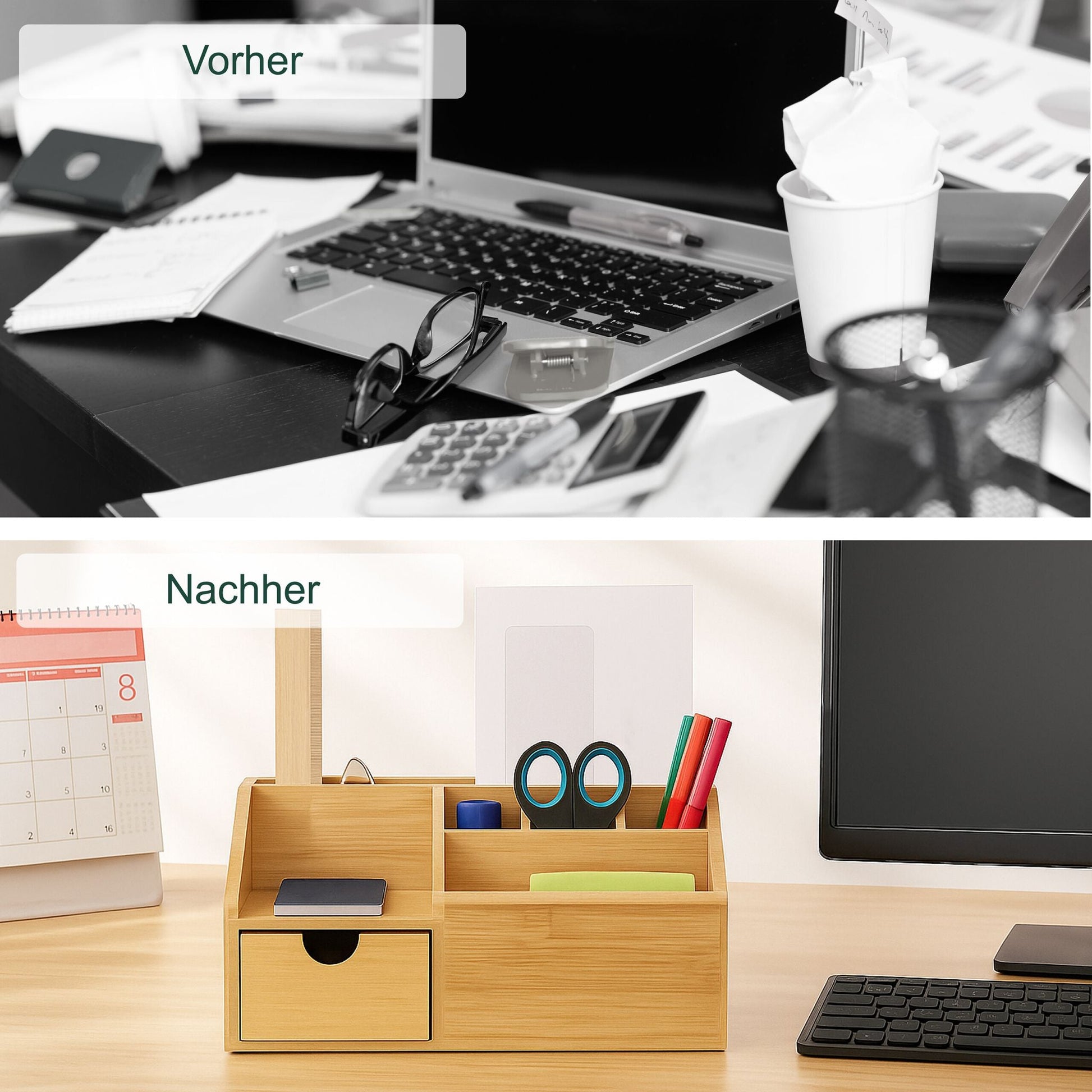 Schreibtisch Organizer mit Schublade Hellbraun von Relaxdays