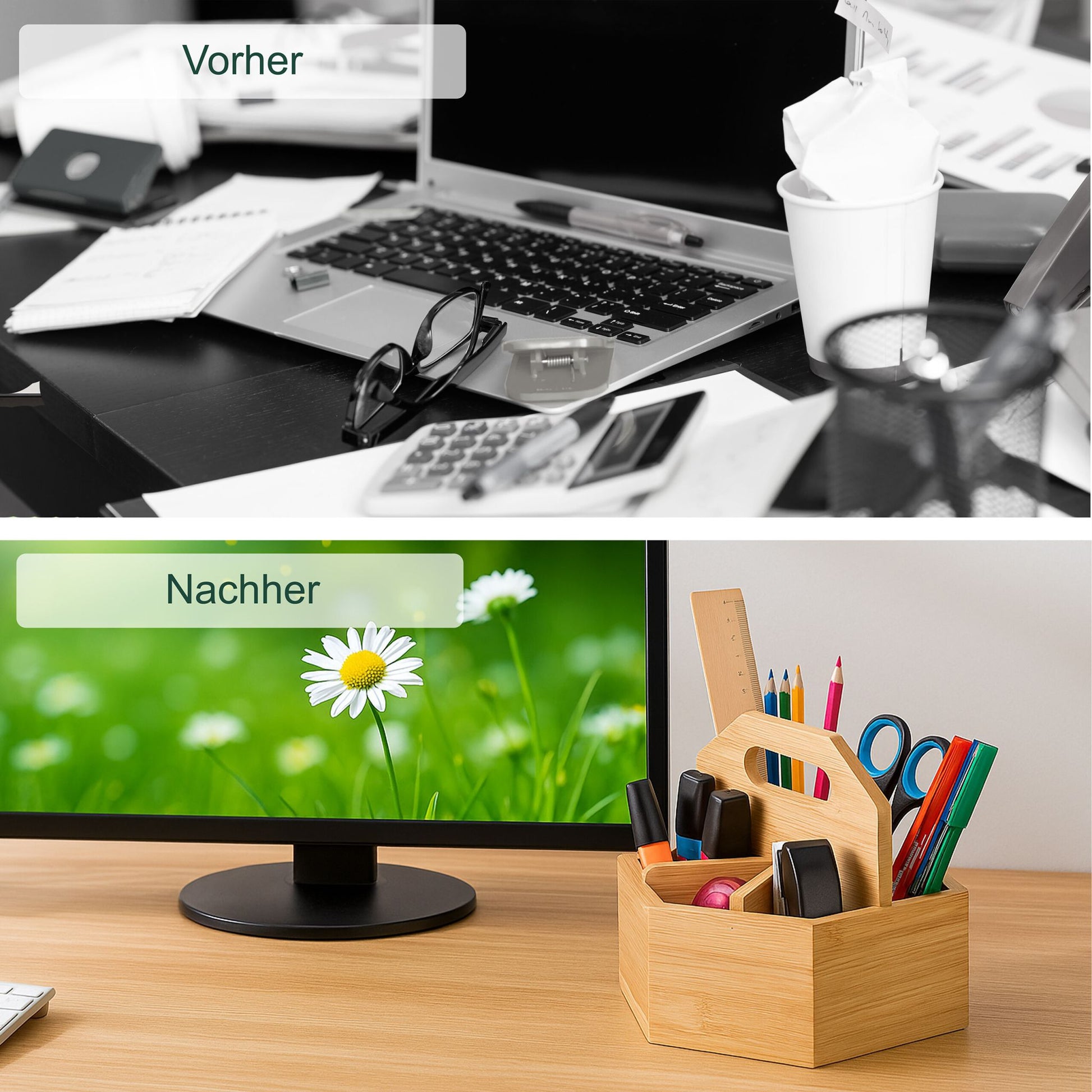 Drehbarer Stiftehalter Bambus Hellbraun von Relaxdays