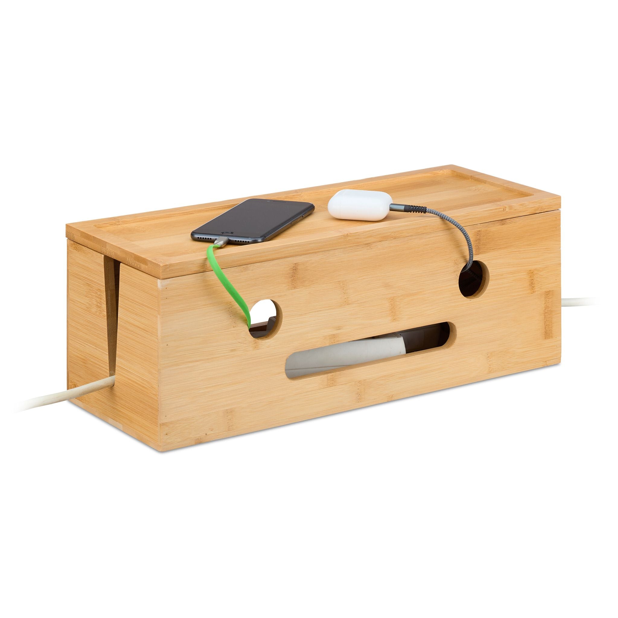 Kabelbox Bambus Hellbraun von Relaxdays