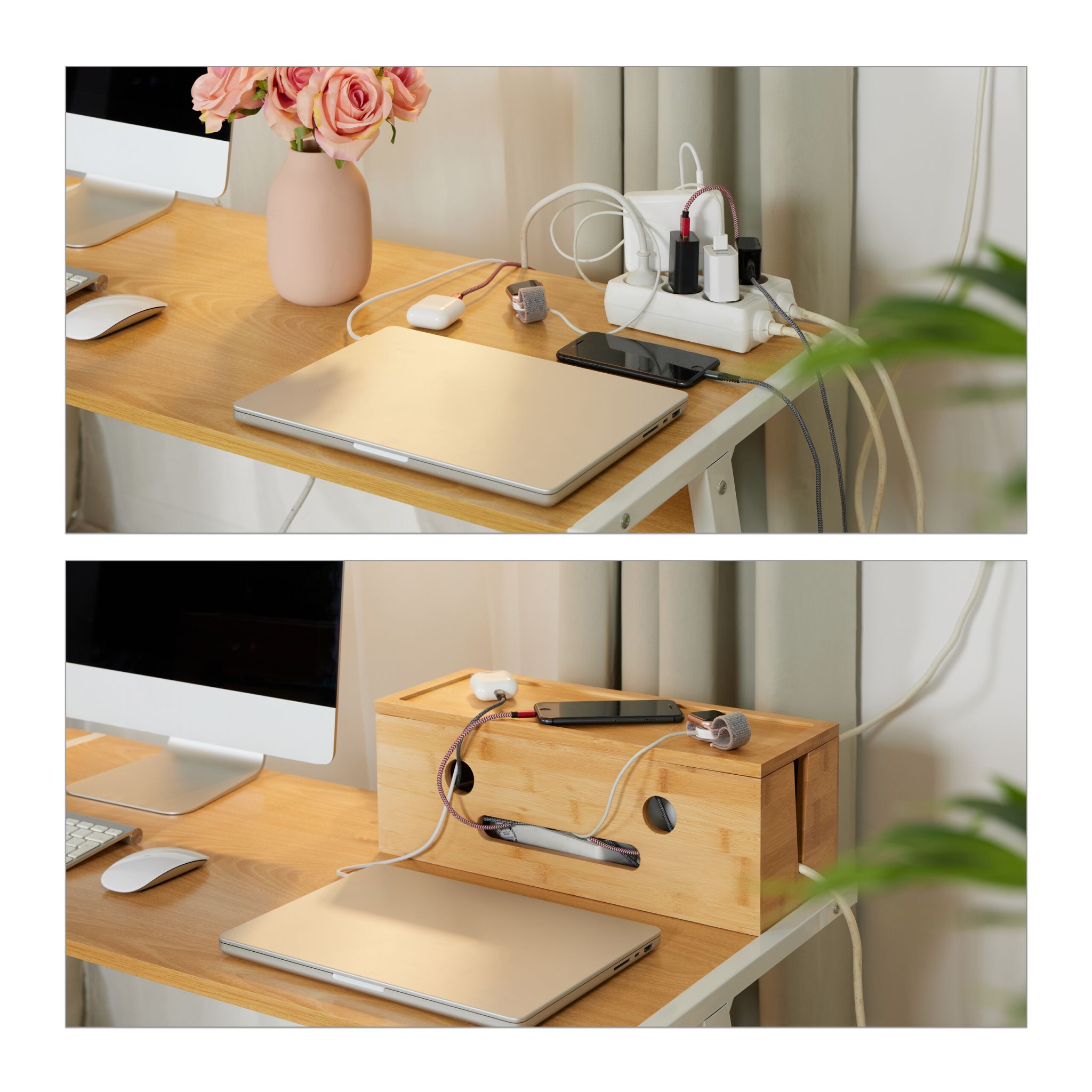 Kabelbox Bambus Hellbraun von Relaxdays