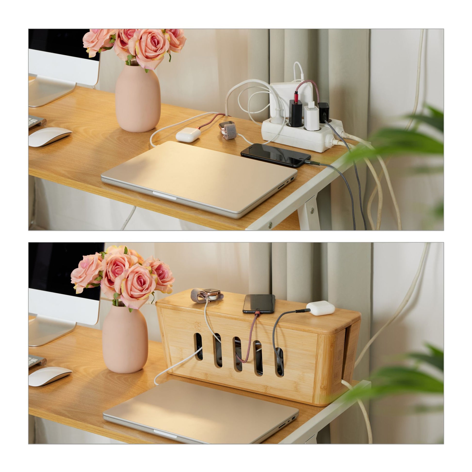 Kabelbox Bambus Hellbraun von Relaxdays