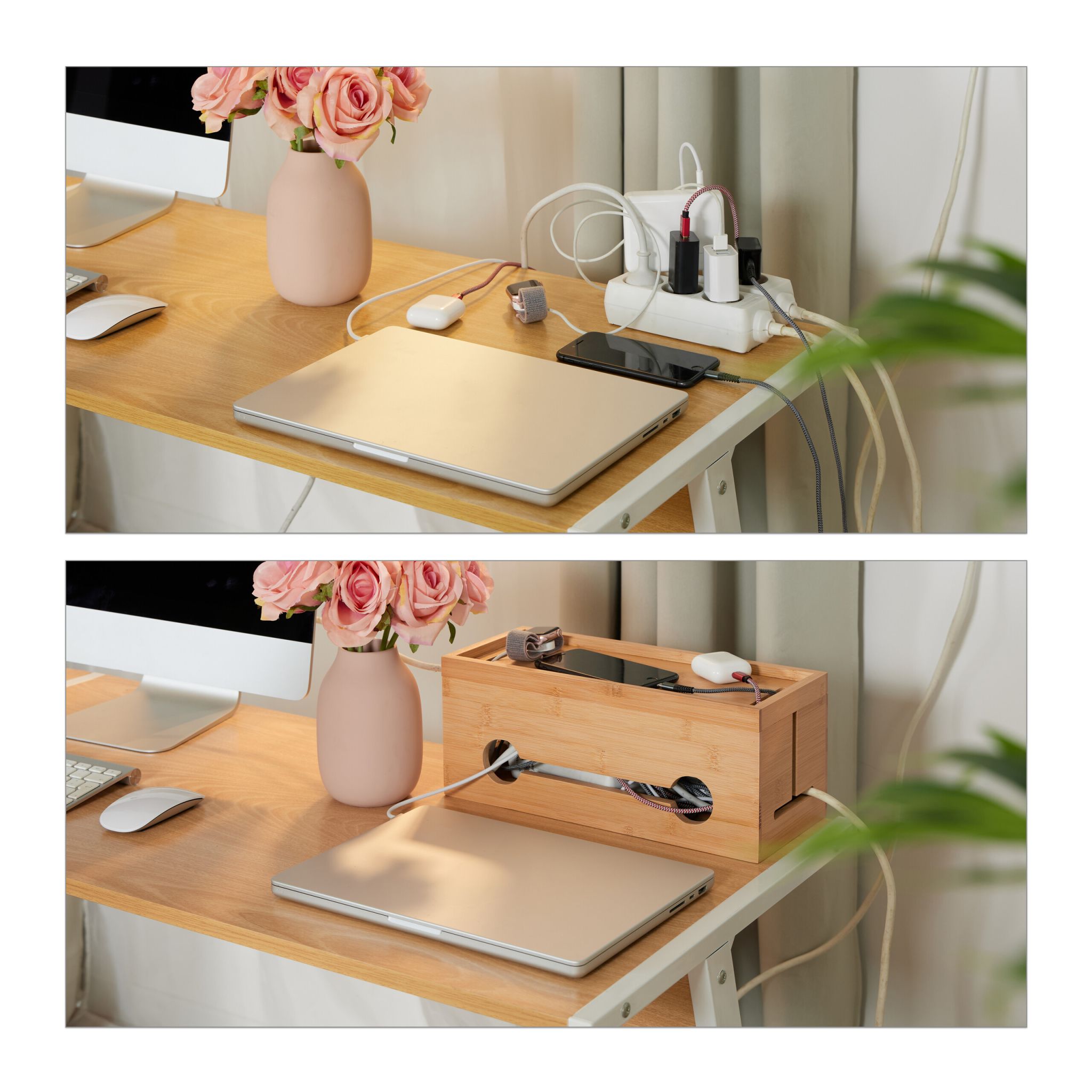 Kabelbox Bambus Hellbraun von Relaxdays