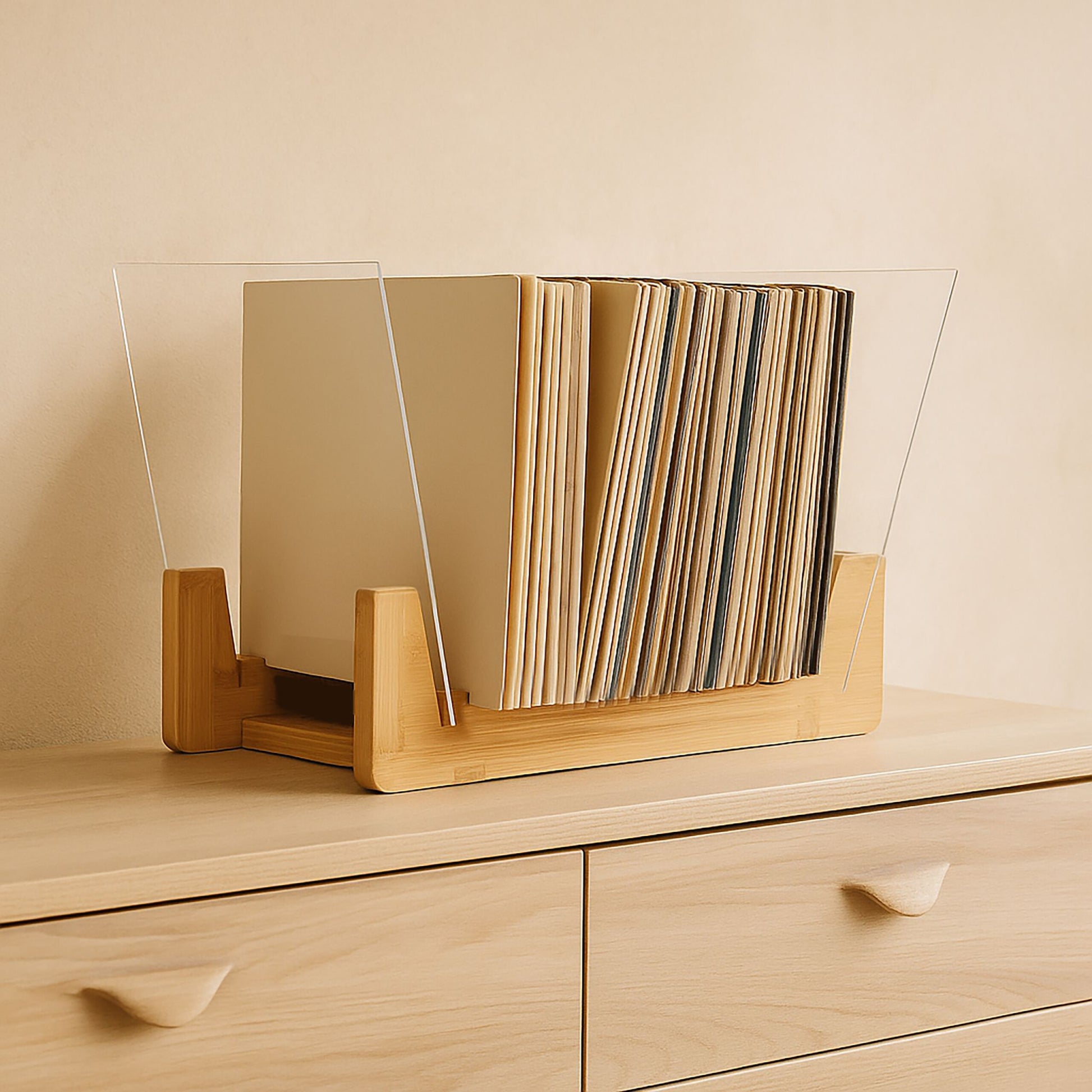 Schallplattenständer 50 LPs Hellbraun-Transparent von Relaxdays