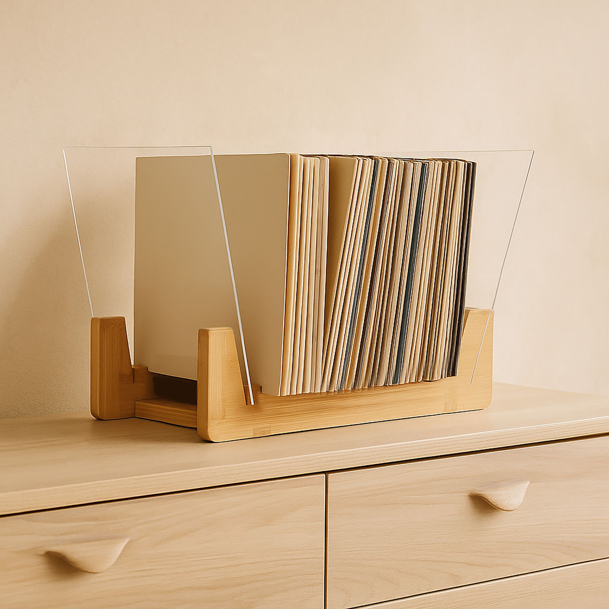 Schallplattenständer 50 LPs Hellbraun-Transparent von Relaxdays