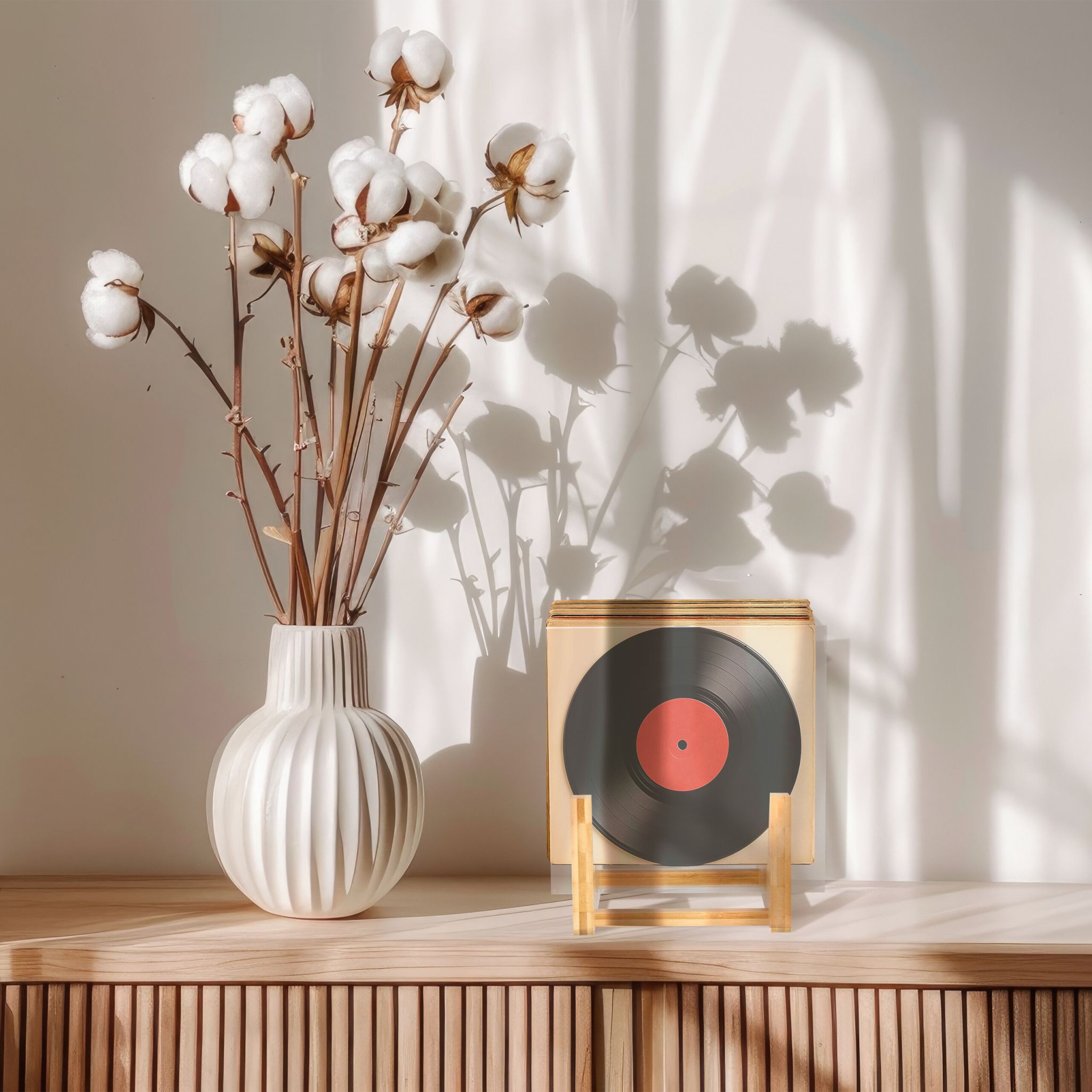 Schallplattenständer 50 LPs Hellbraun-Transparent von Relaxdays