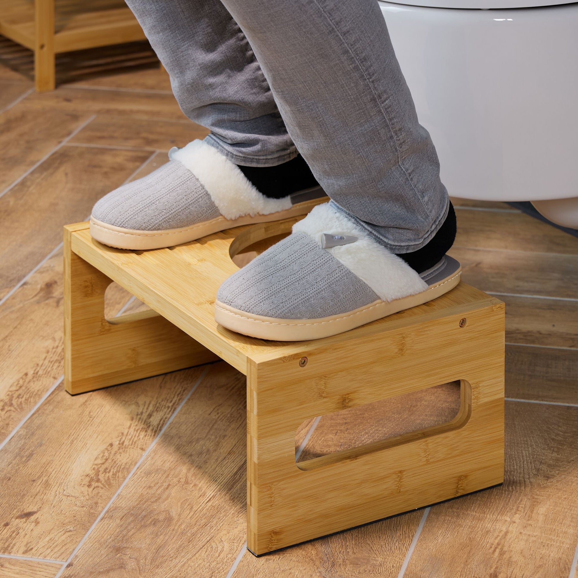 Toilettenhocker Bambus Hellbraun von Relaxdays