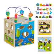 Motorikwürfel Holz Blau-Grün-Hellbraun von Relaxdays