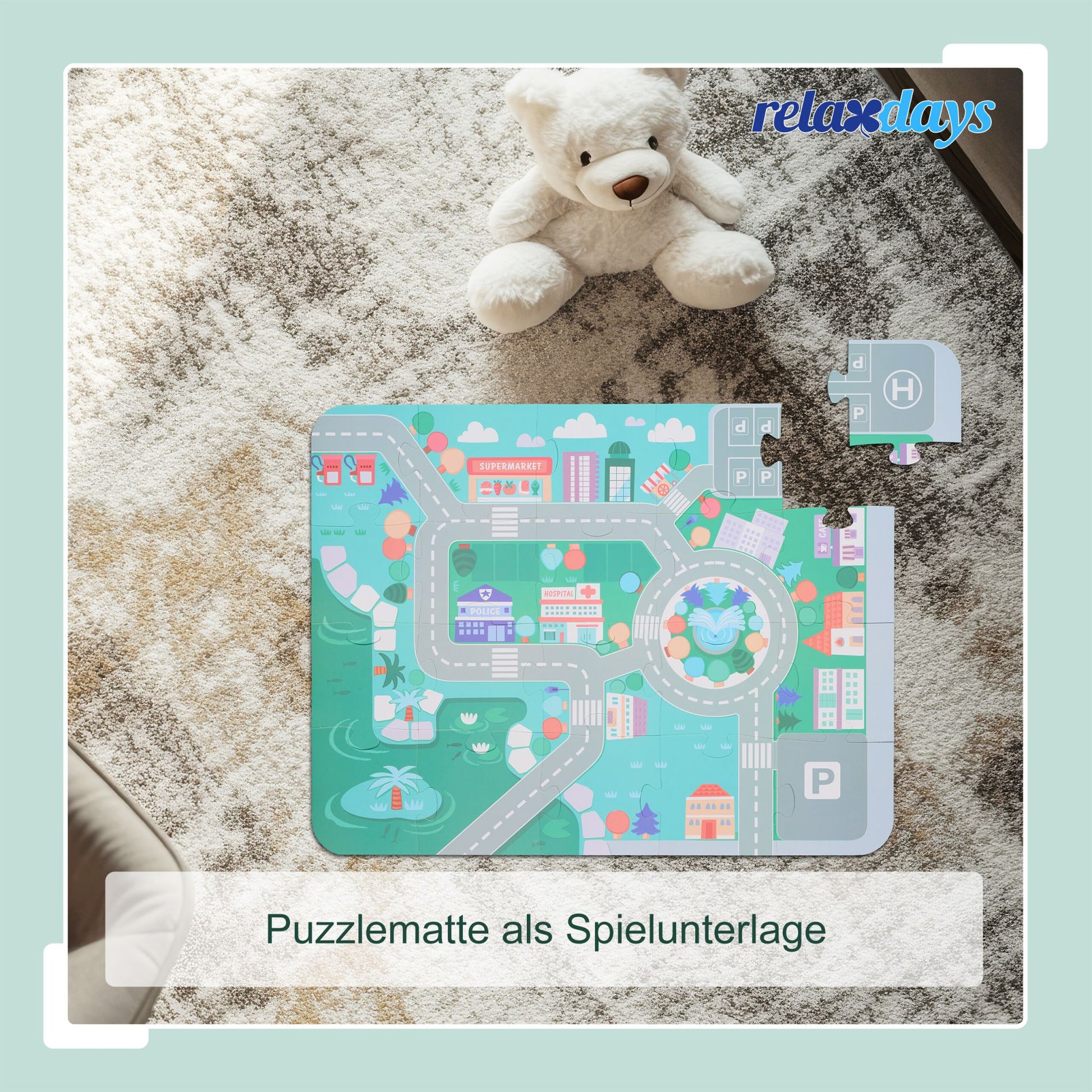 Holzbausteine Stadt Set Blau-Rosa-Türkis von Relaxdays