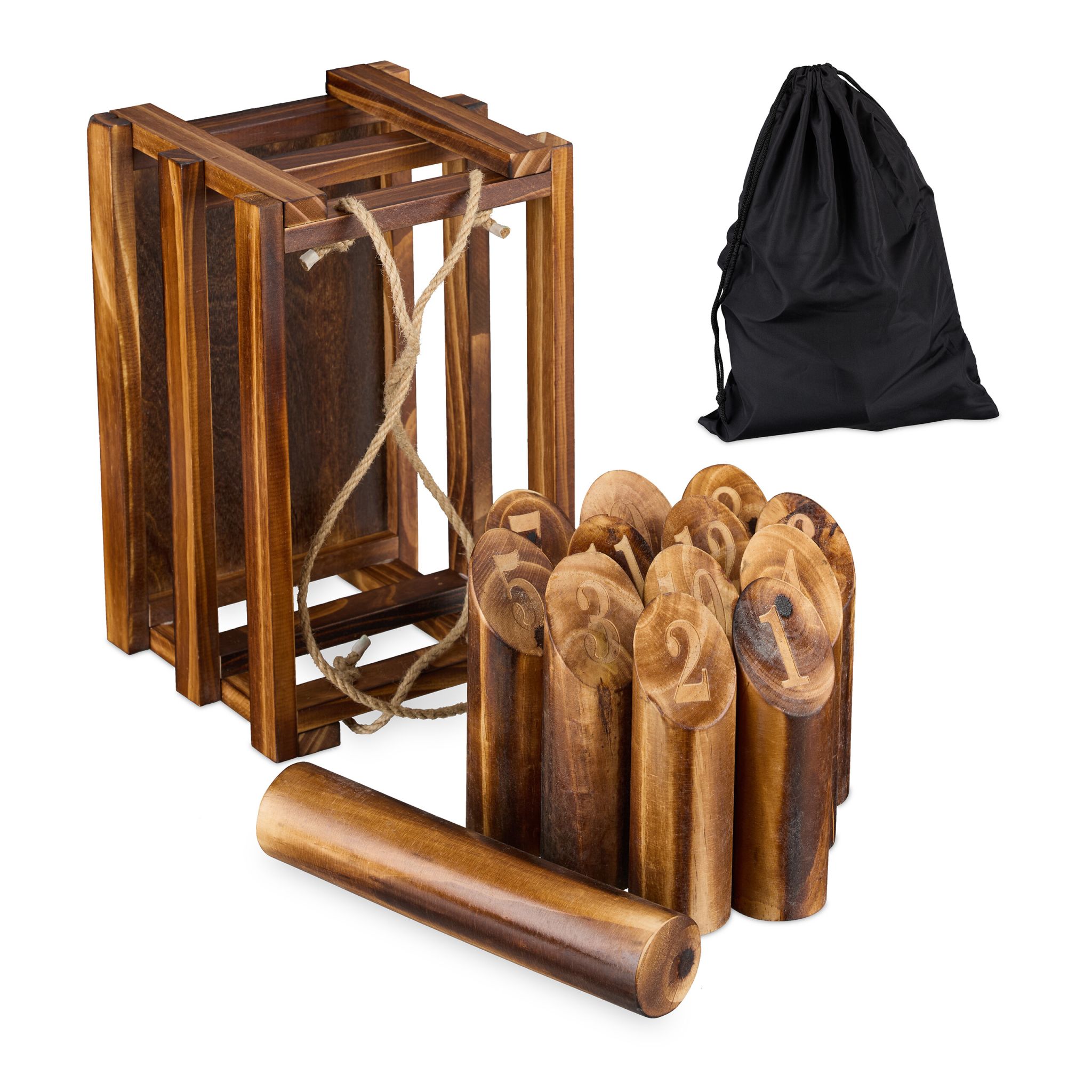 Kubb Wikingerspiel mit Holzbox Braun-Schwarz von Relaxdays