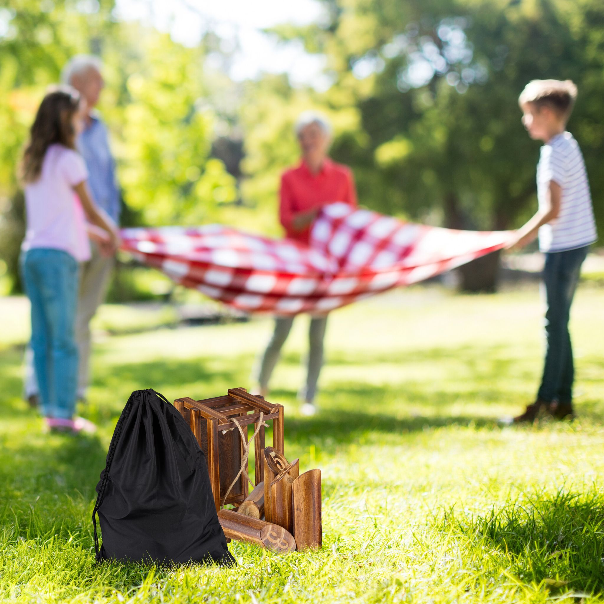 Kubb Wikingerspiel mit Holzbox Braun-Schwarz von Relaxdays