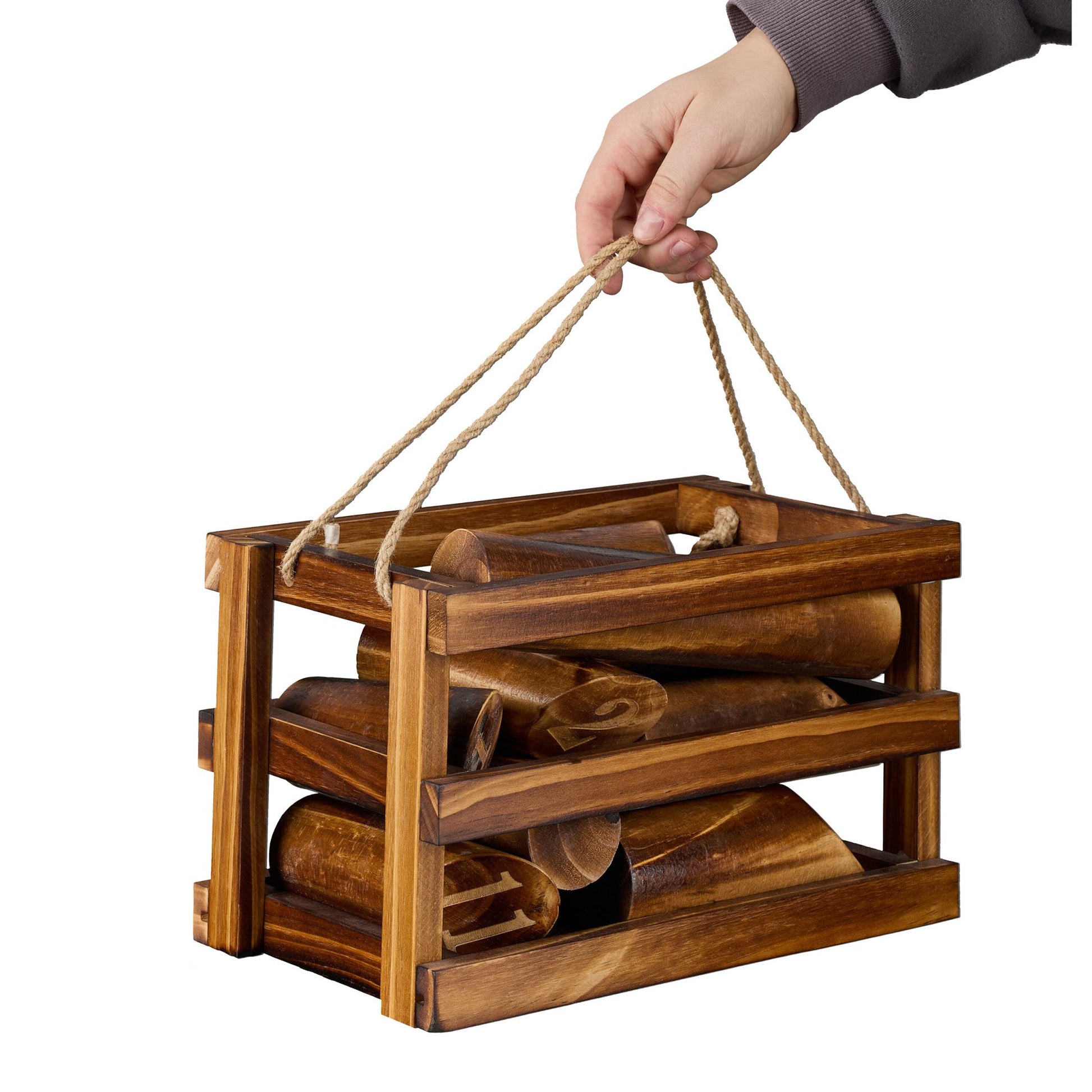 Kubb Wikingerspiel mit Holzbox Braun-Schwarz von Relaxdays