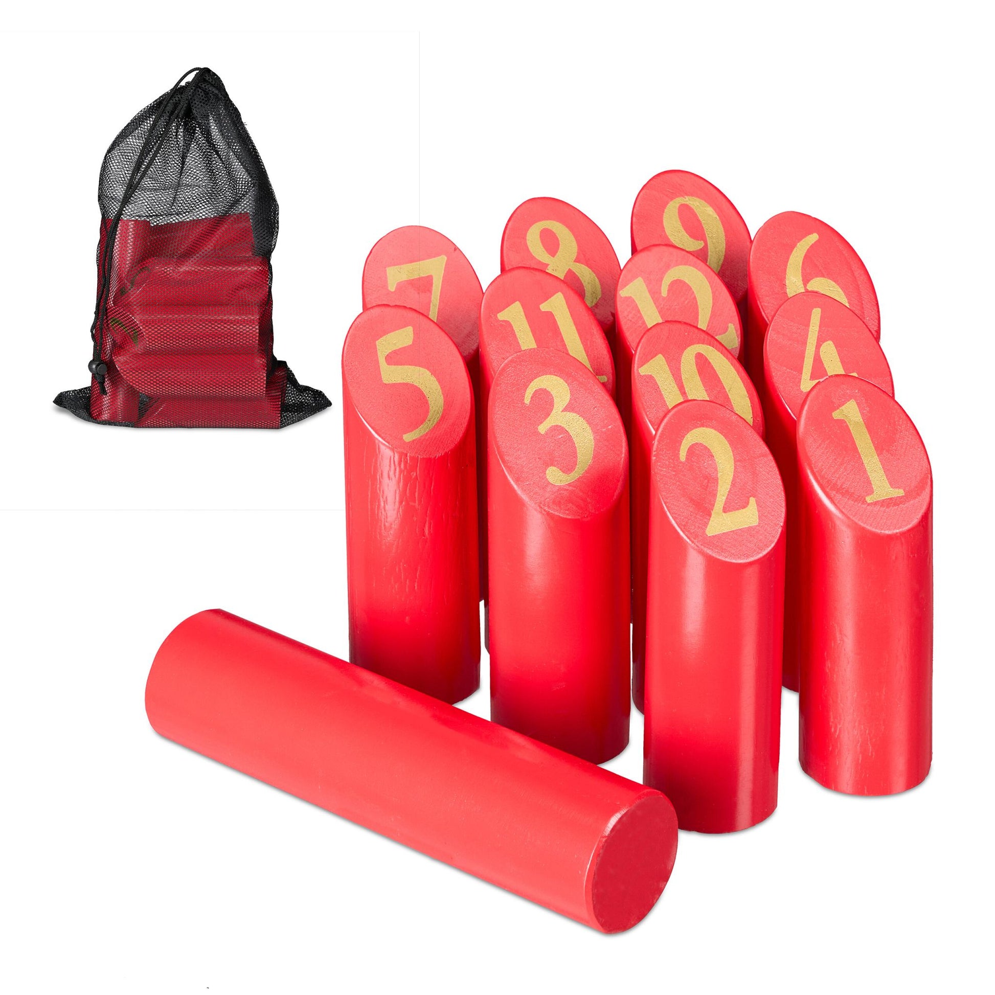 Kubb Wikingerspiel mit Tasche Gold-Rot von Relaxdays