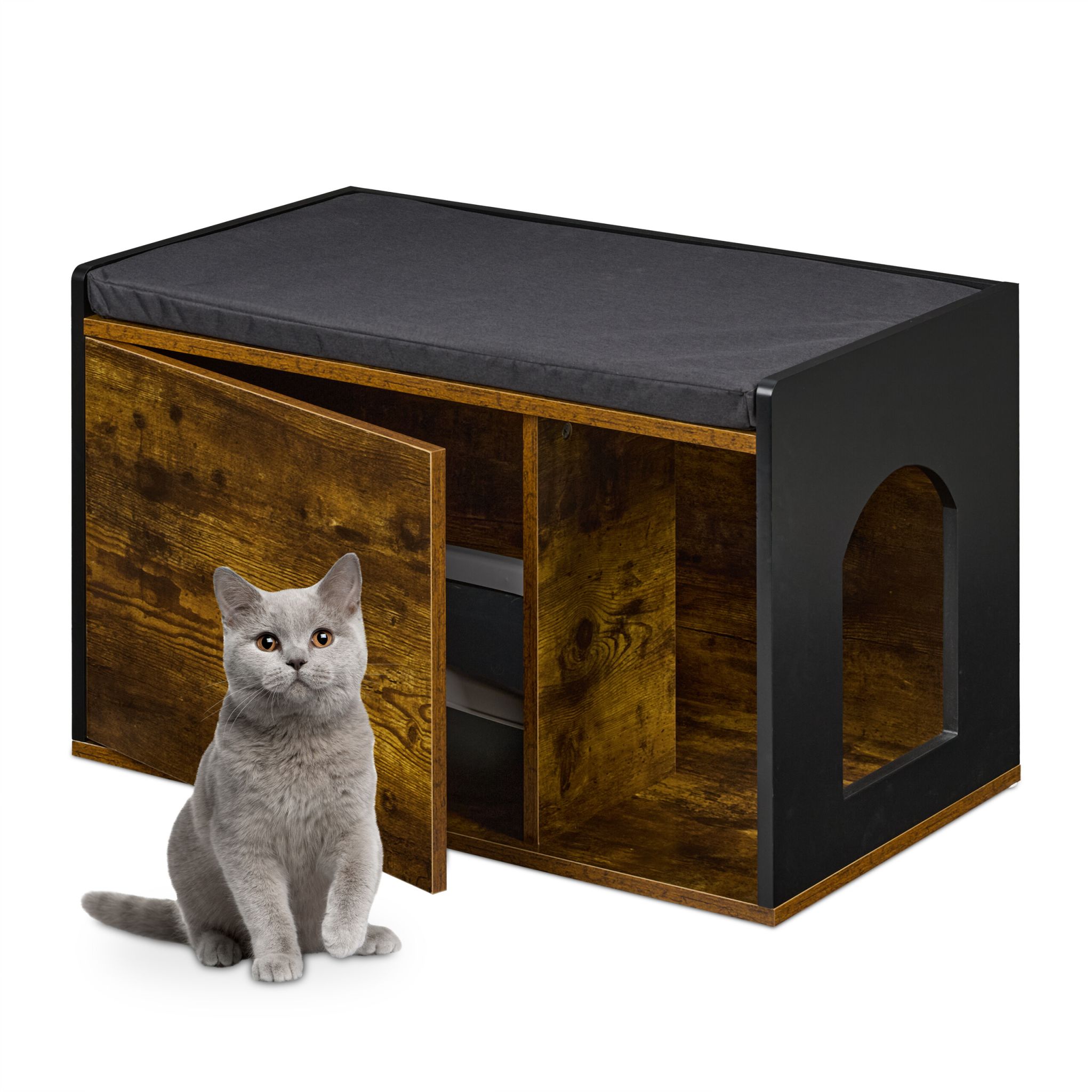 Katzenschrank Industrial Design Braun-Schwarz von Relaxdays