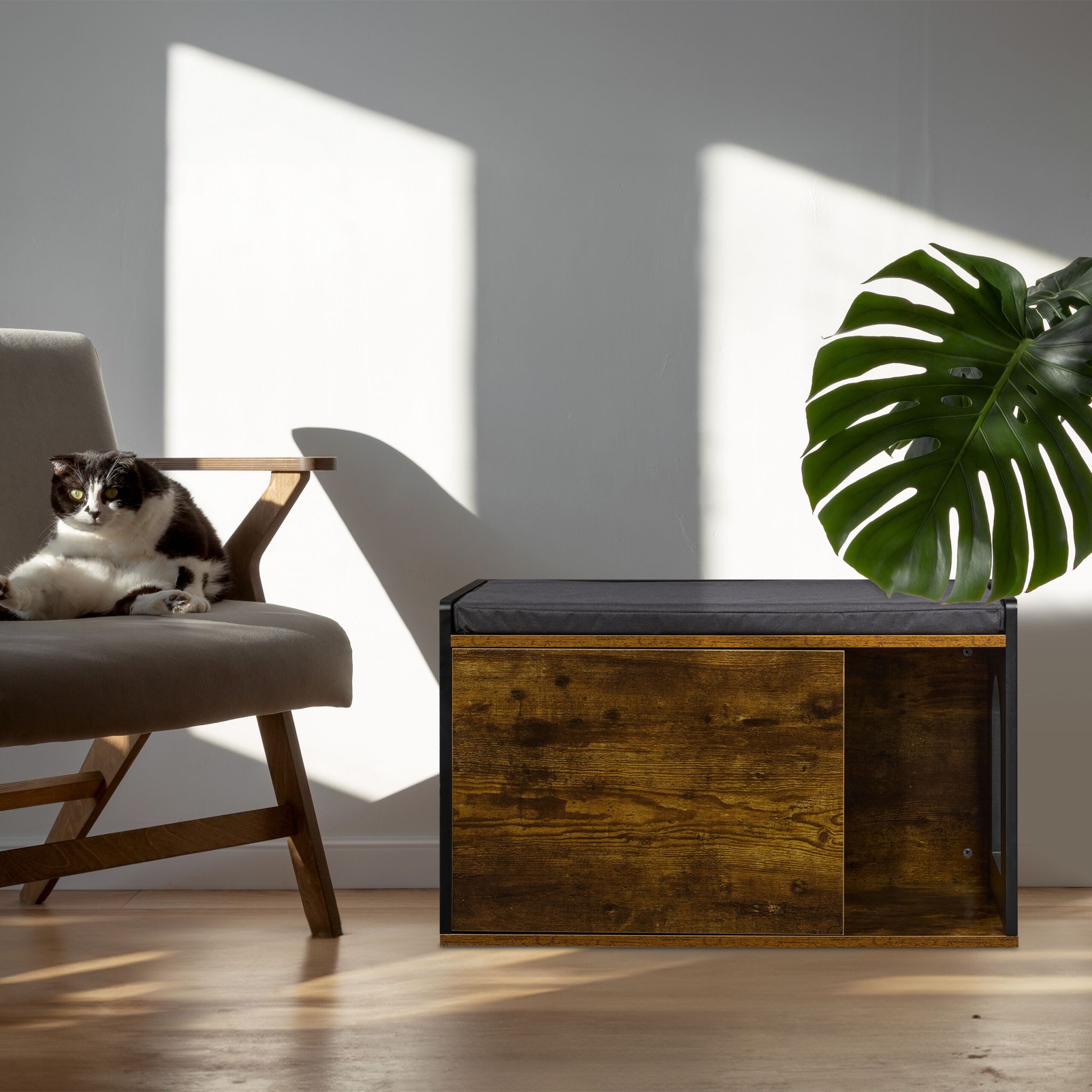 Katzenschrank Industrial Design Braun-Schwarz von Relaxdays