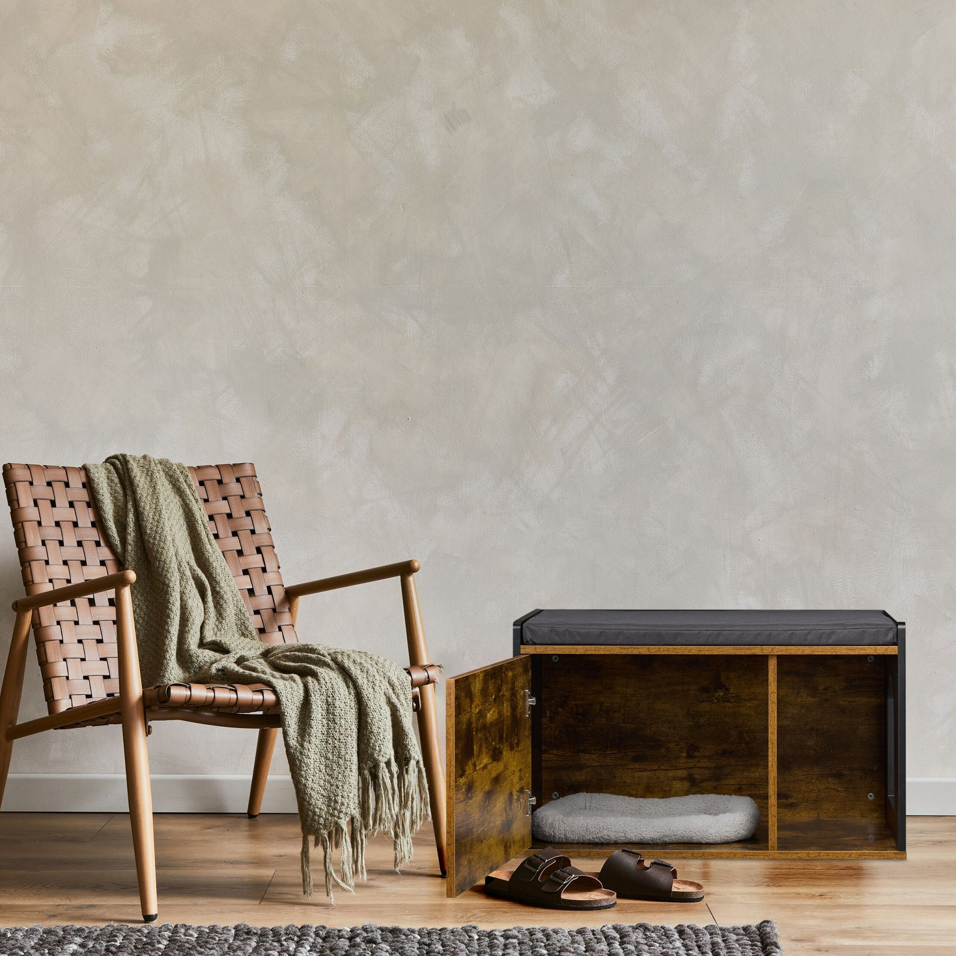 Katzenschrank Industrial Design Braun-Schwarz von Relaxdays