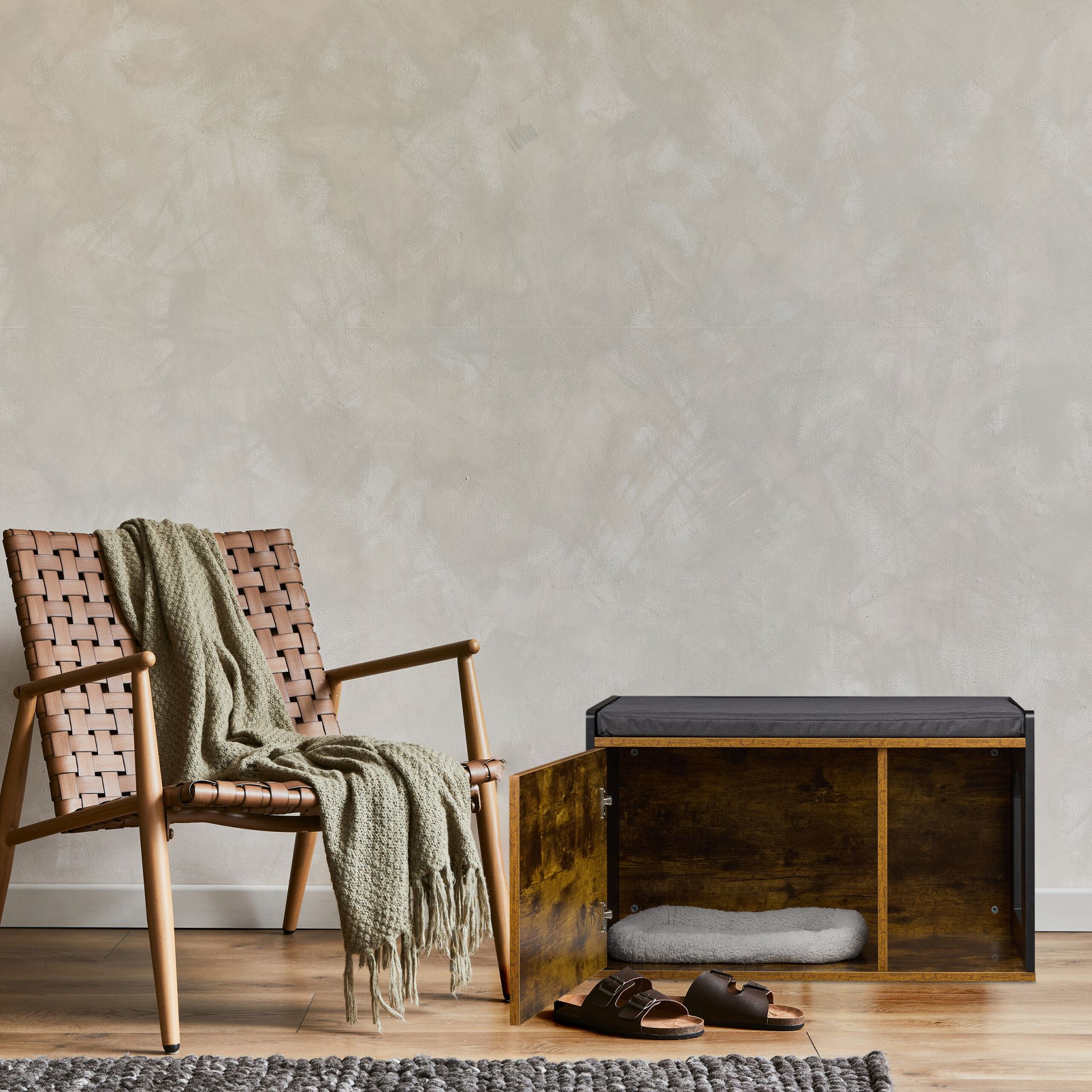 Katzenschrank Industrial Design Braun-Schwarz von Relaxdays