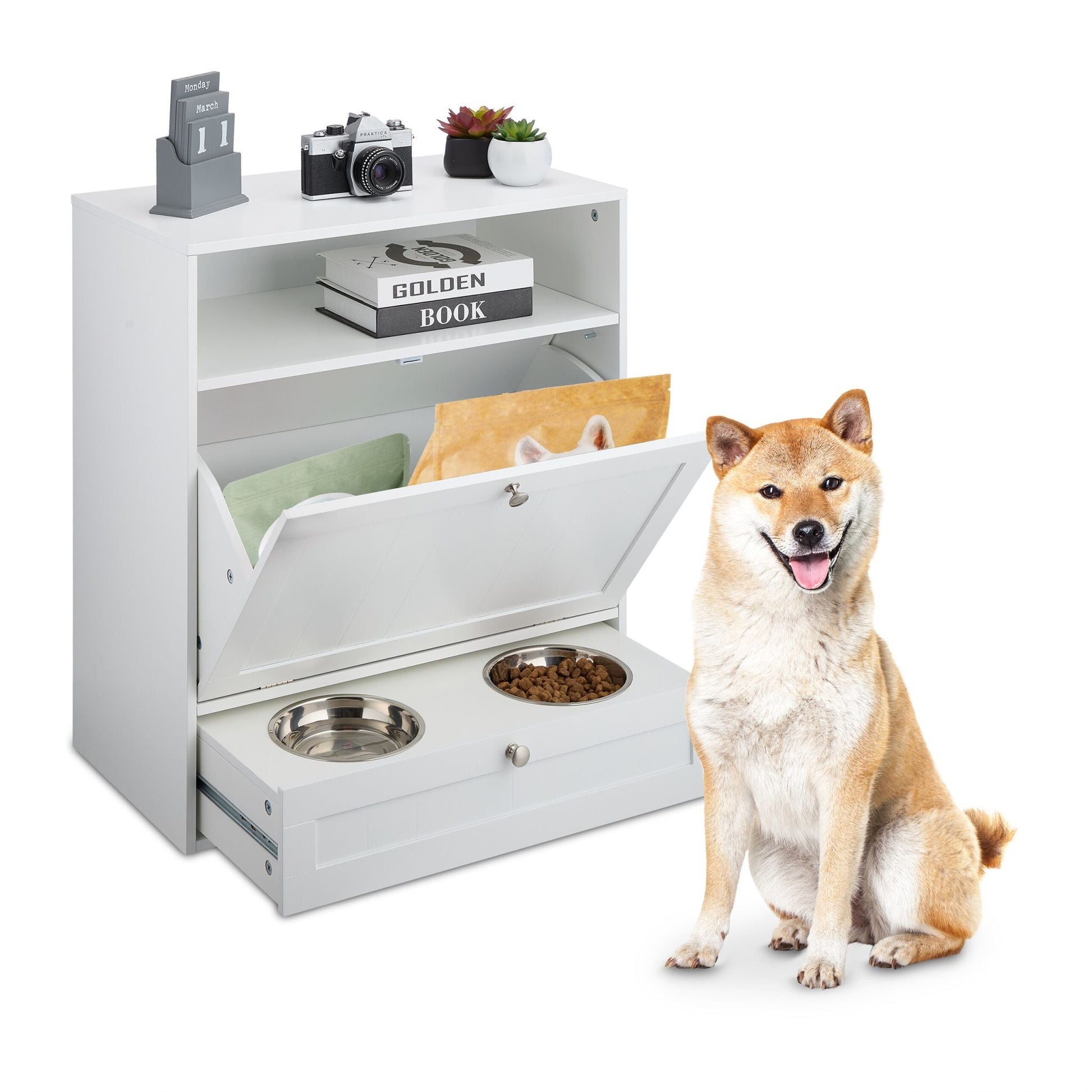 Futterschrank Hunde Weiss-Silber von Relaxdays