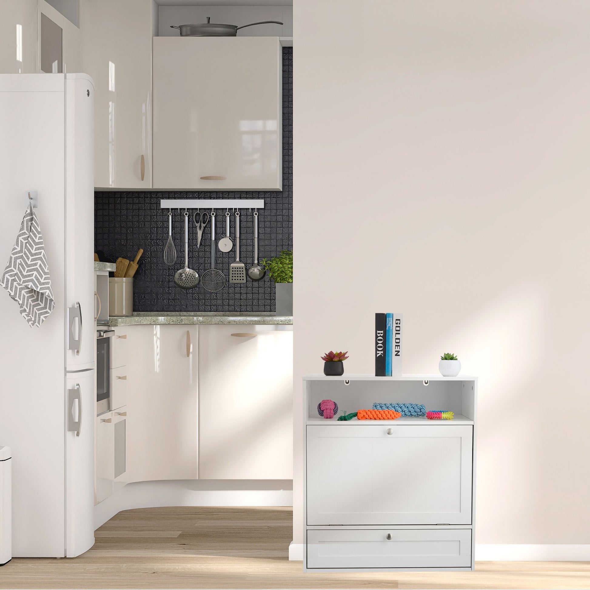 Futterschrank Hunde Weiss-Silber von Relaxdays