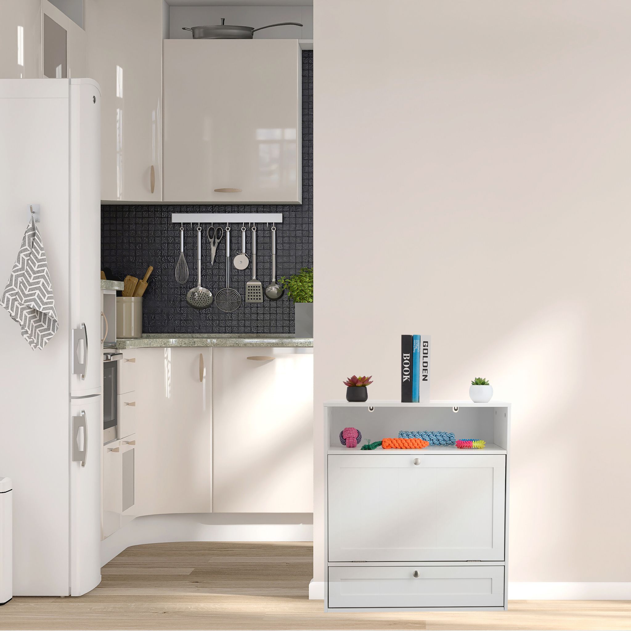 Futterschrank Hunde Weiss-Silber von Relaxdays