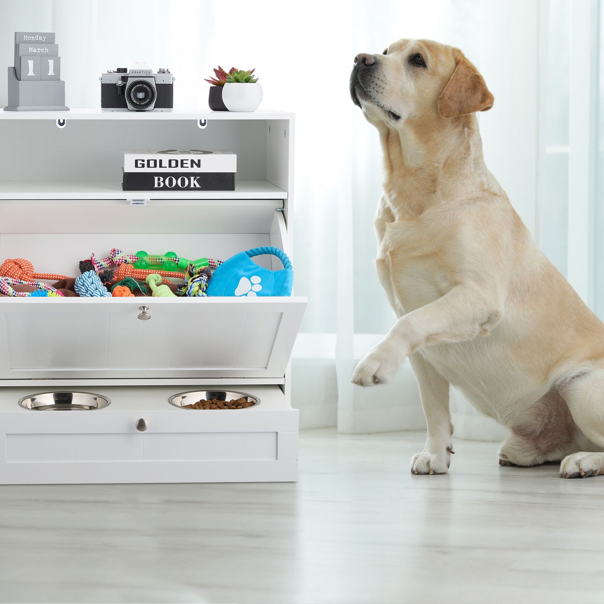 Futterschrank Hunde Weiss-Silber von Relaxdays