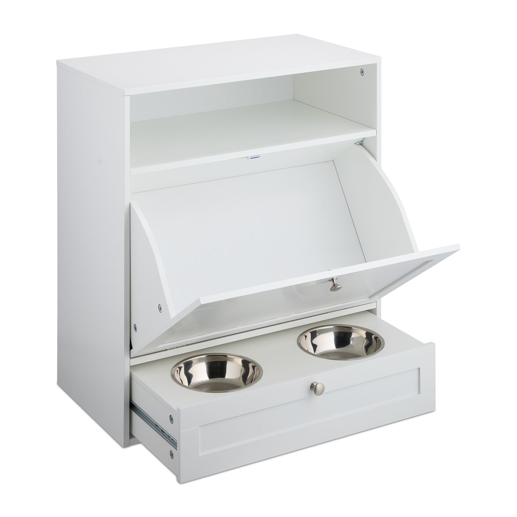 Futterschrank Hunde Weiss-Silber von Relaxdays