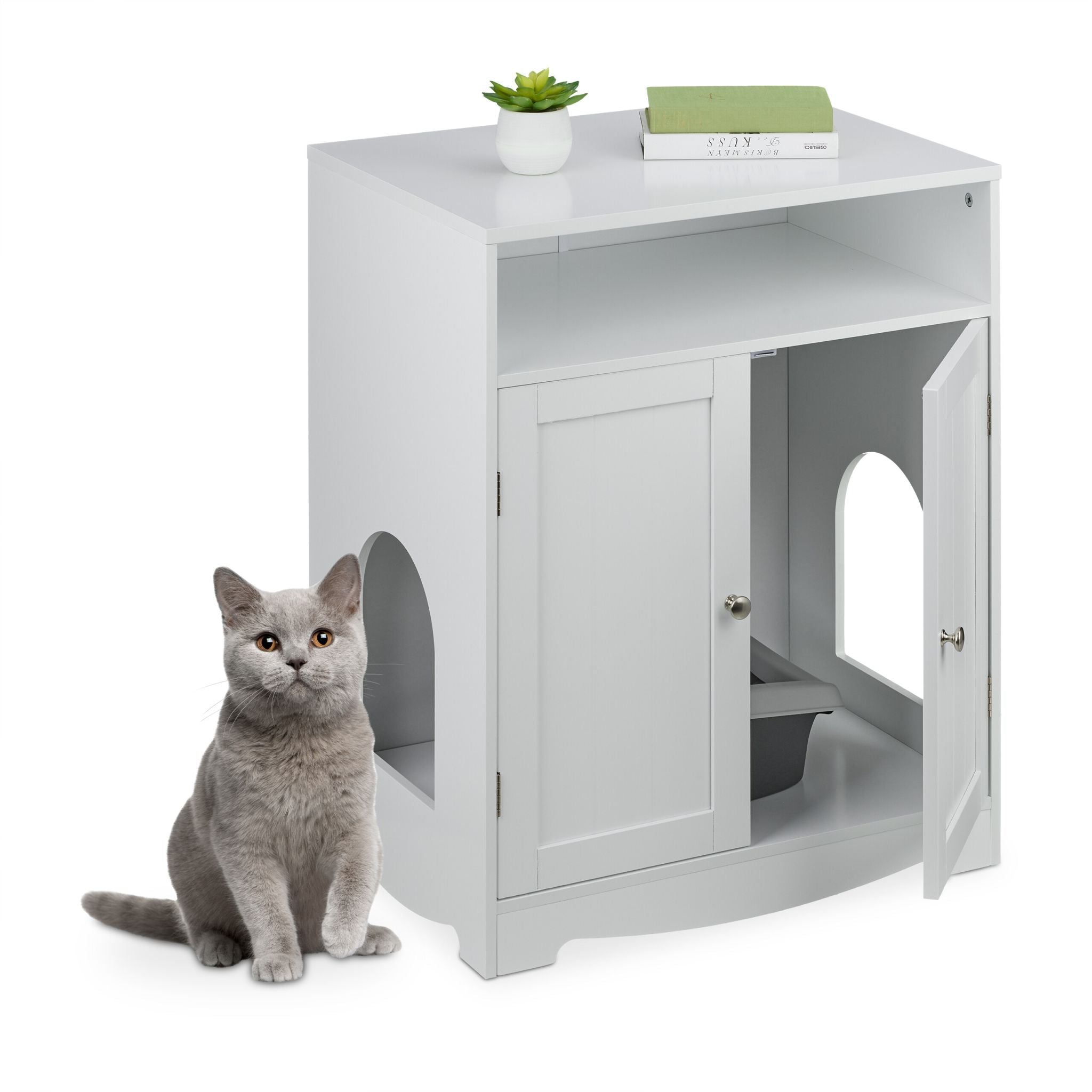 Weisser Katzenschrank für Katzenklo Weiss-Silber von Relaxdays