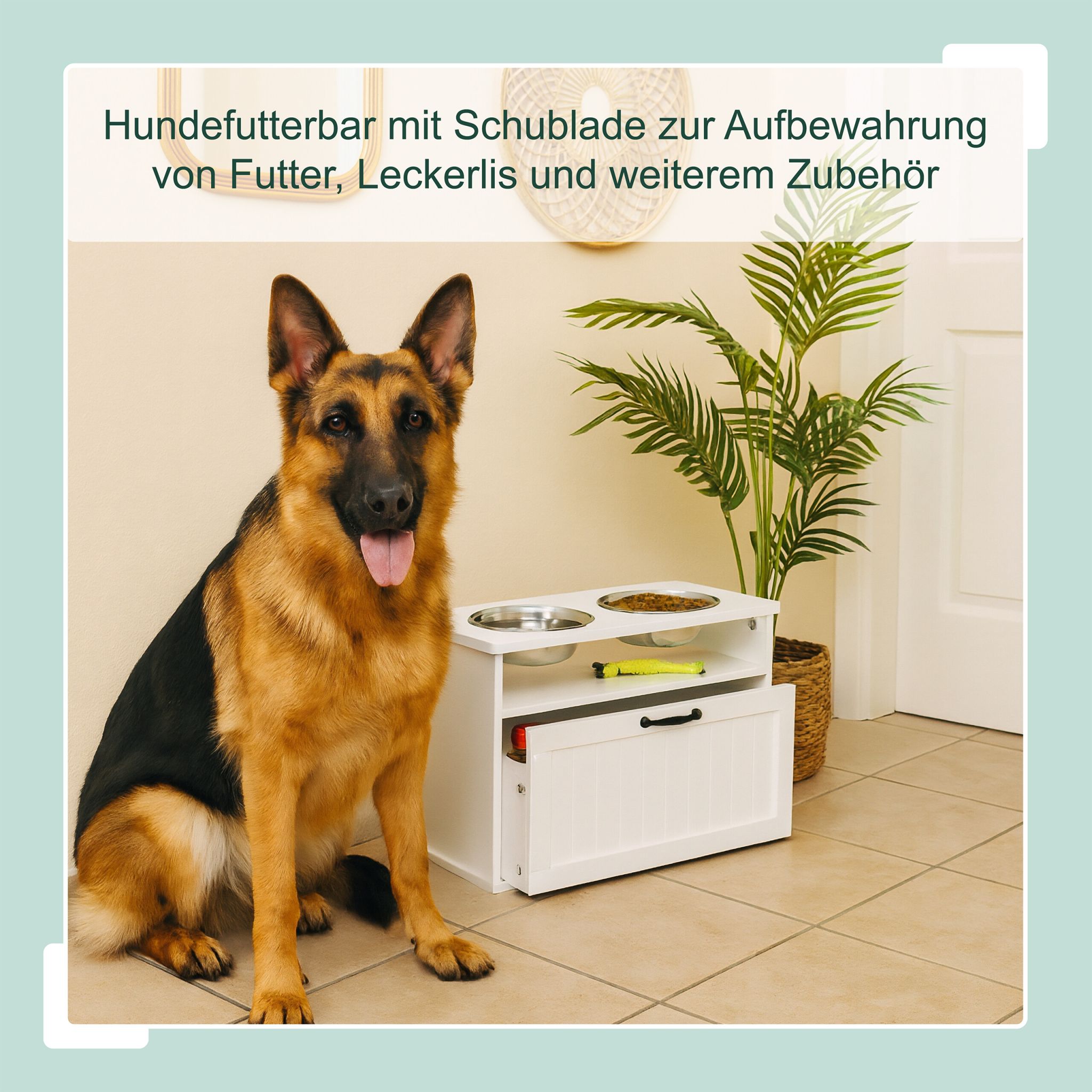 Erhöhte Futterstation für Hunde Weiss-Schwarz-Silber