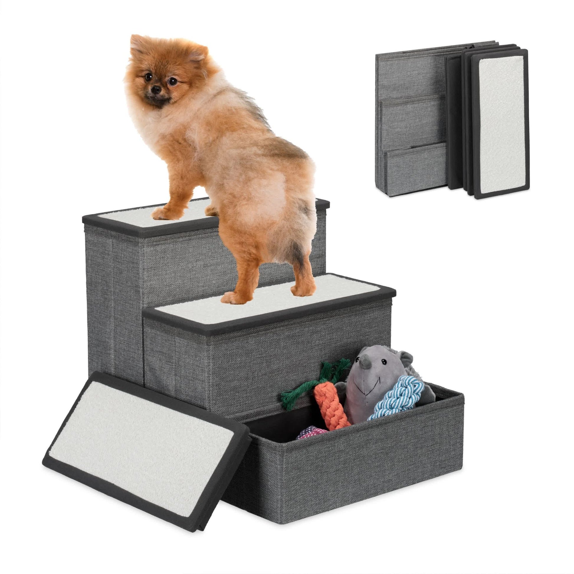 Faltbare Hundetreppe 3 Stufen Weiss-Grau von Relaxdays