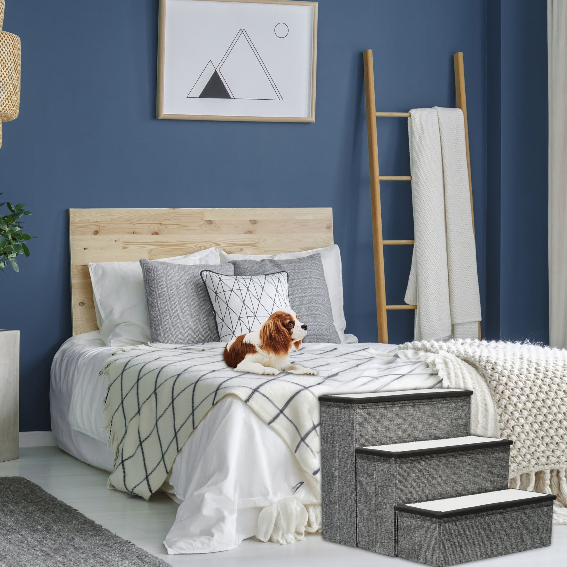 Faltbare Hundetreppe 3 Stufen Weiss-Grau von Relaxdays