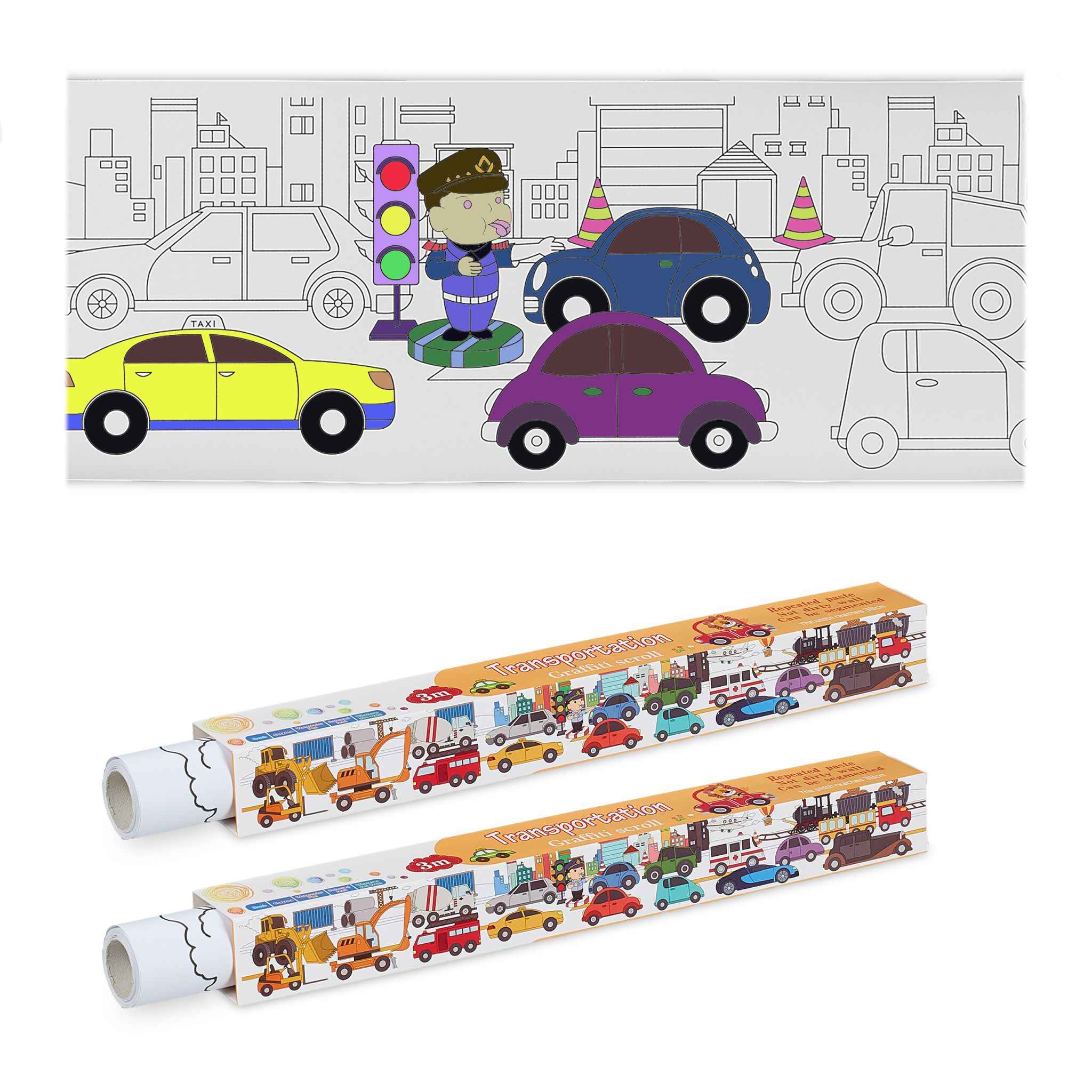 Ausmaltischdecken für Kinder 2er-Set 3 m Weiss-Hellbraun-Schwarz