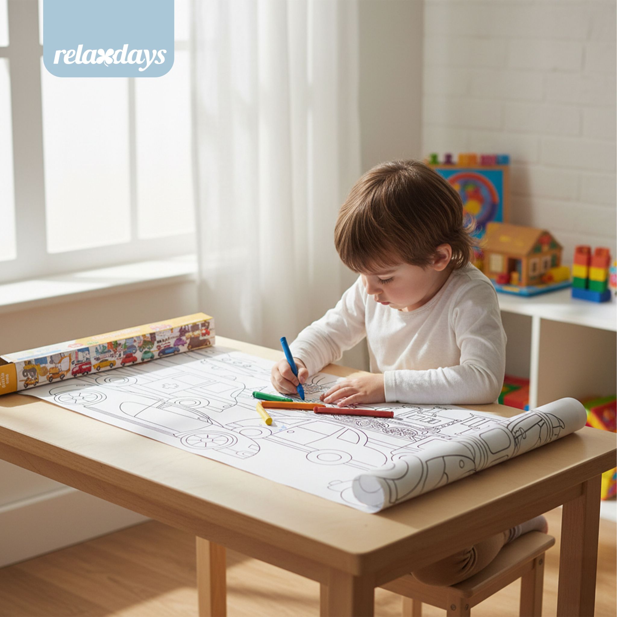 Ausmaltischdecken für Kinder 2er-Set 3 m Weiss-Hellbraun-Schwarz