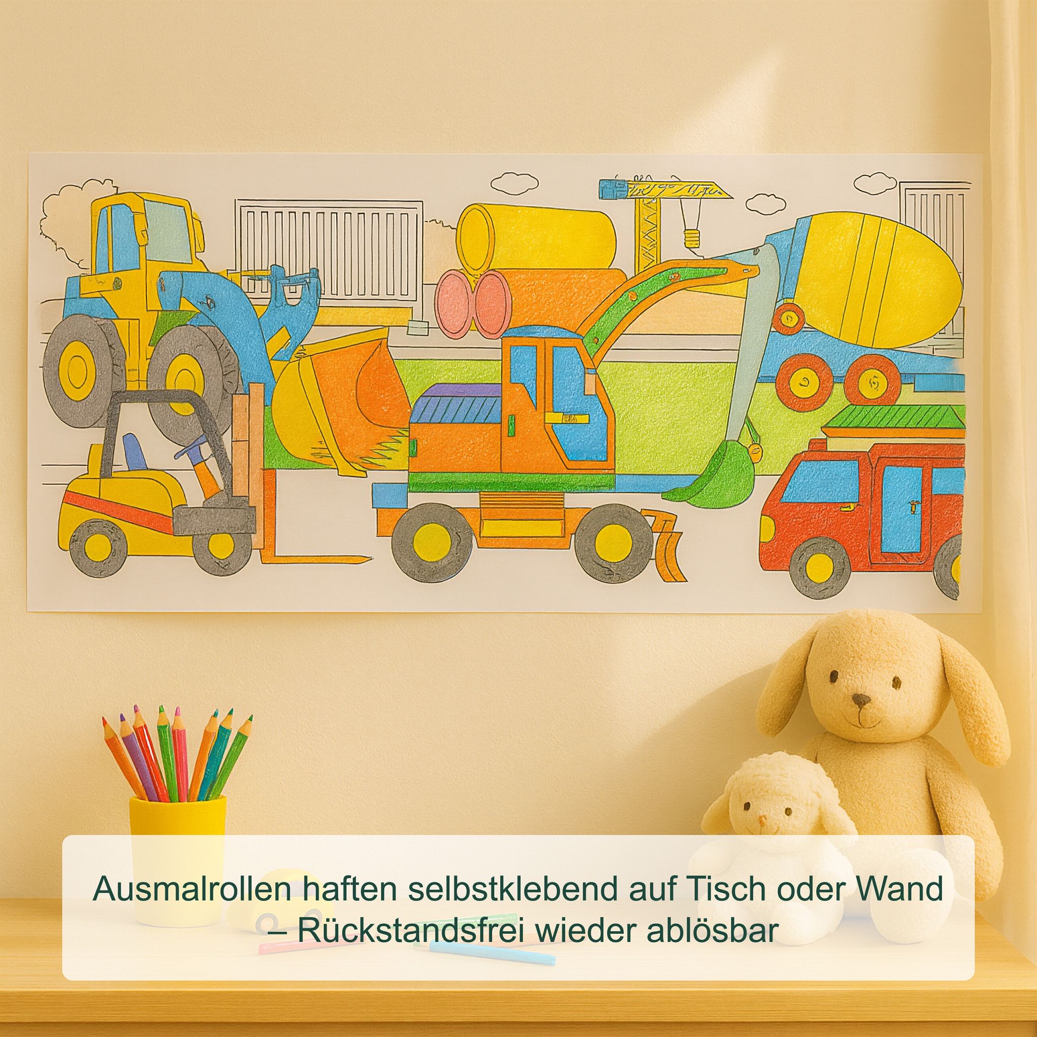 Ausmaltischdecken für Kinder 2er-Set 3 m Weiss-Hellbraun-Schwarz