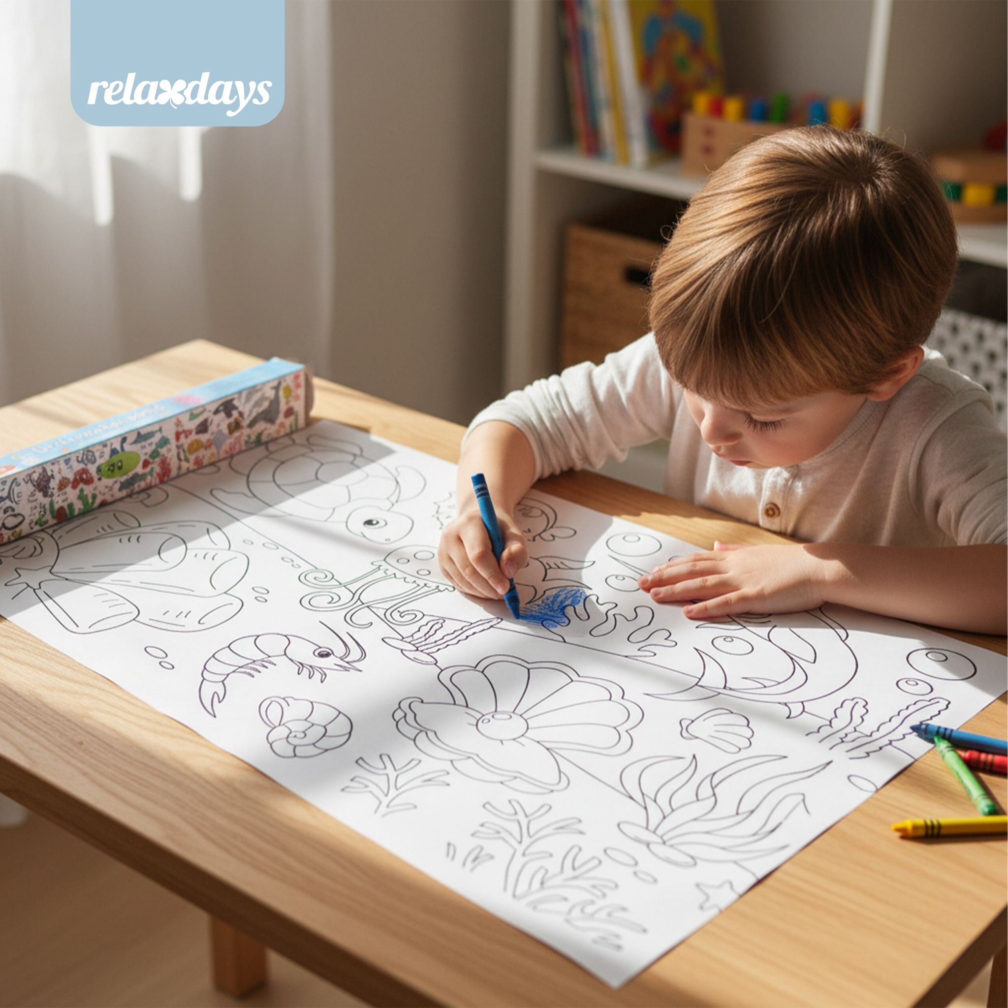 Ausmaltischdecken für Kinder 2er-Set 3 m Weiss-Hellblau-Schwarz