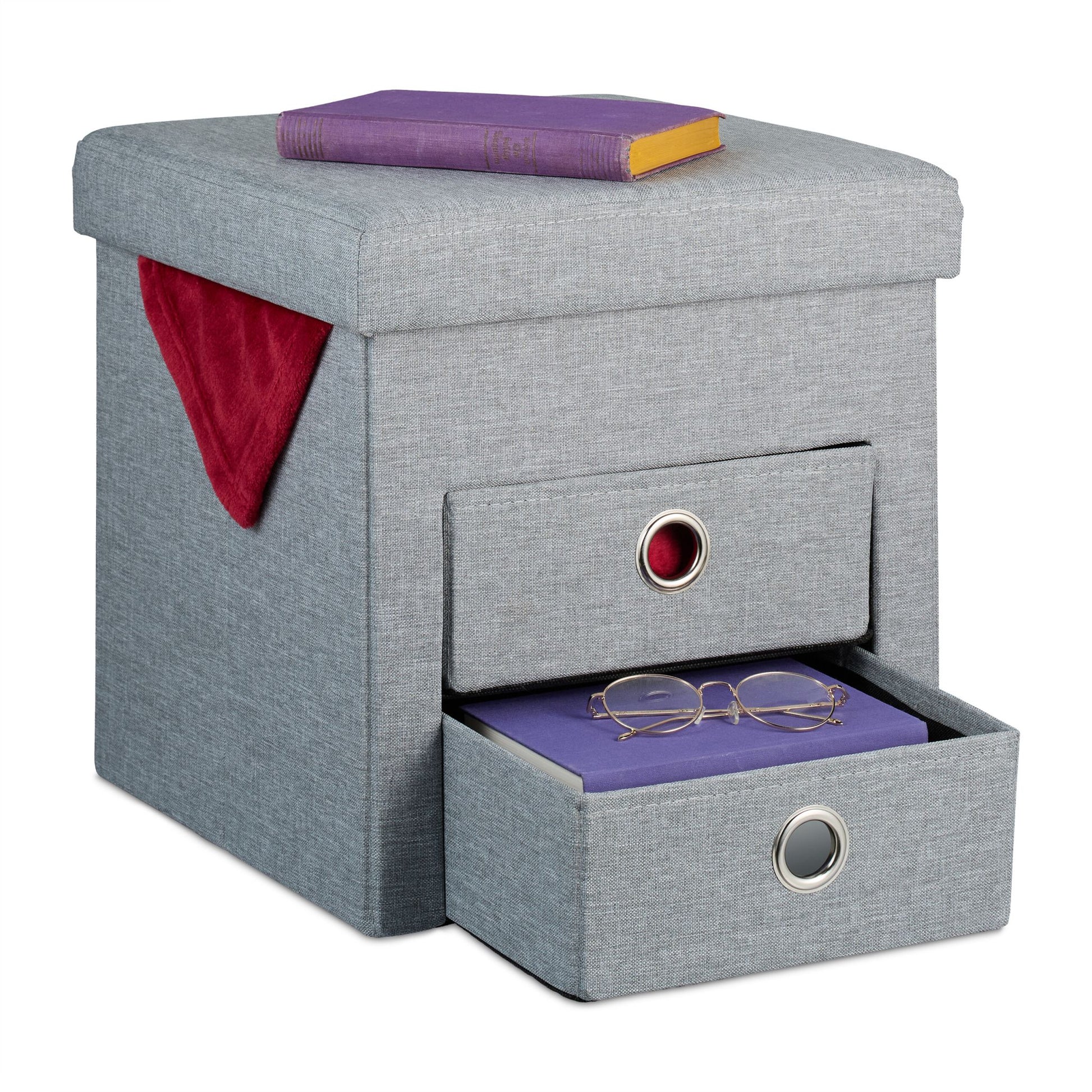 Sitzhocker mit Stauraum 2 Schubladen Grau von Relaxdays