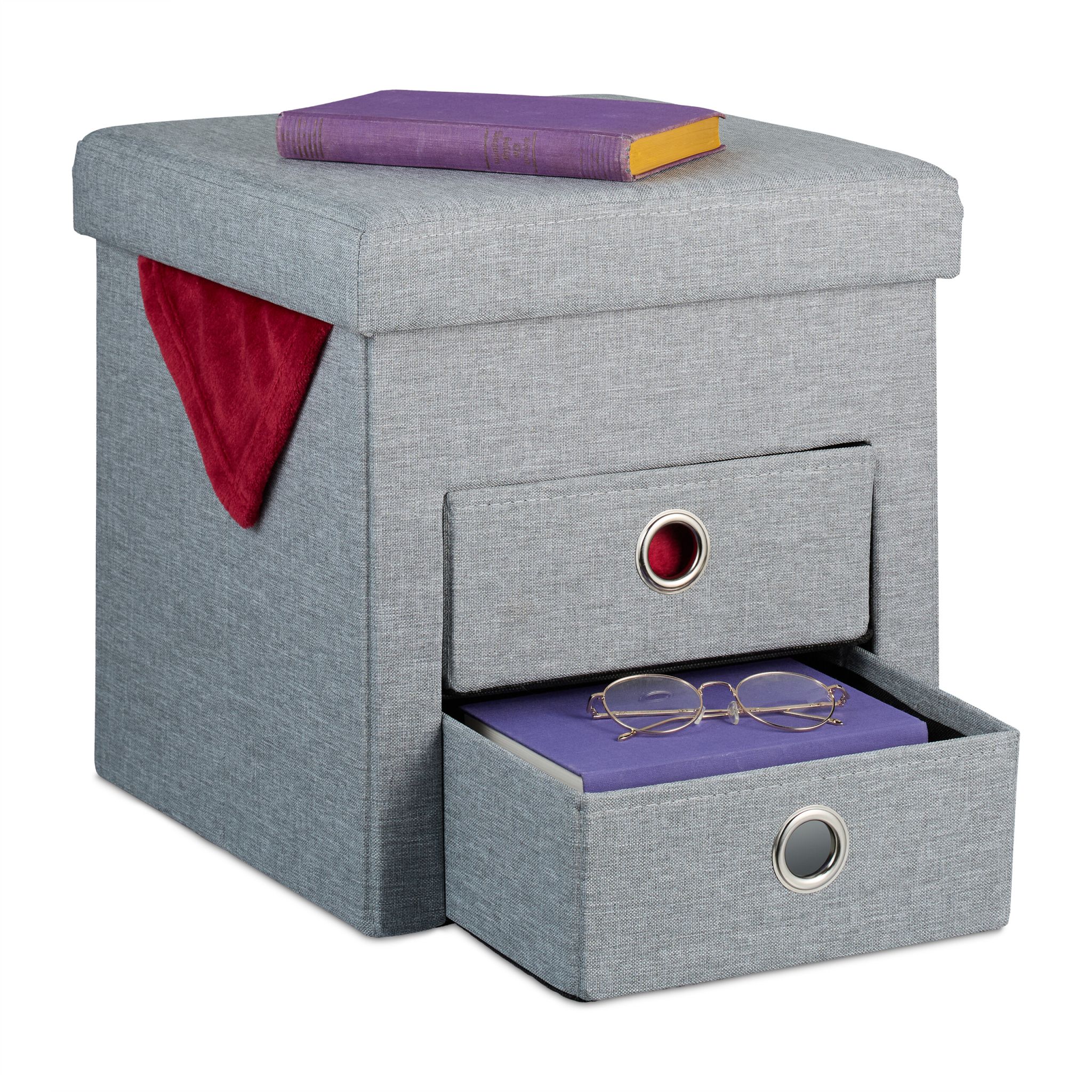 Sitzhocker mit Stauraum 2 Schubladen Grau von Relaxdays