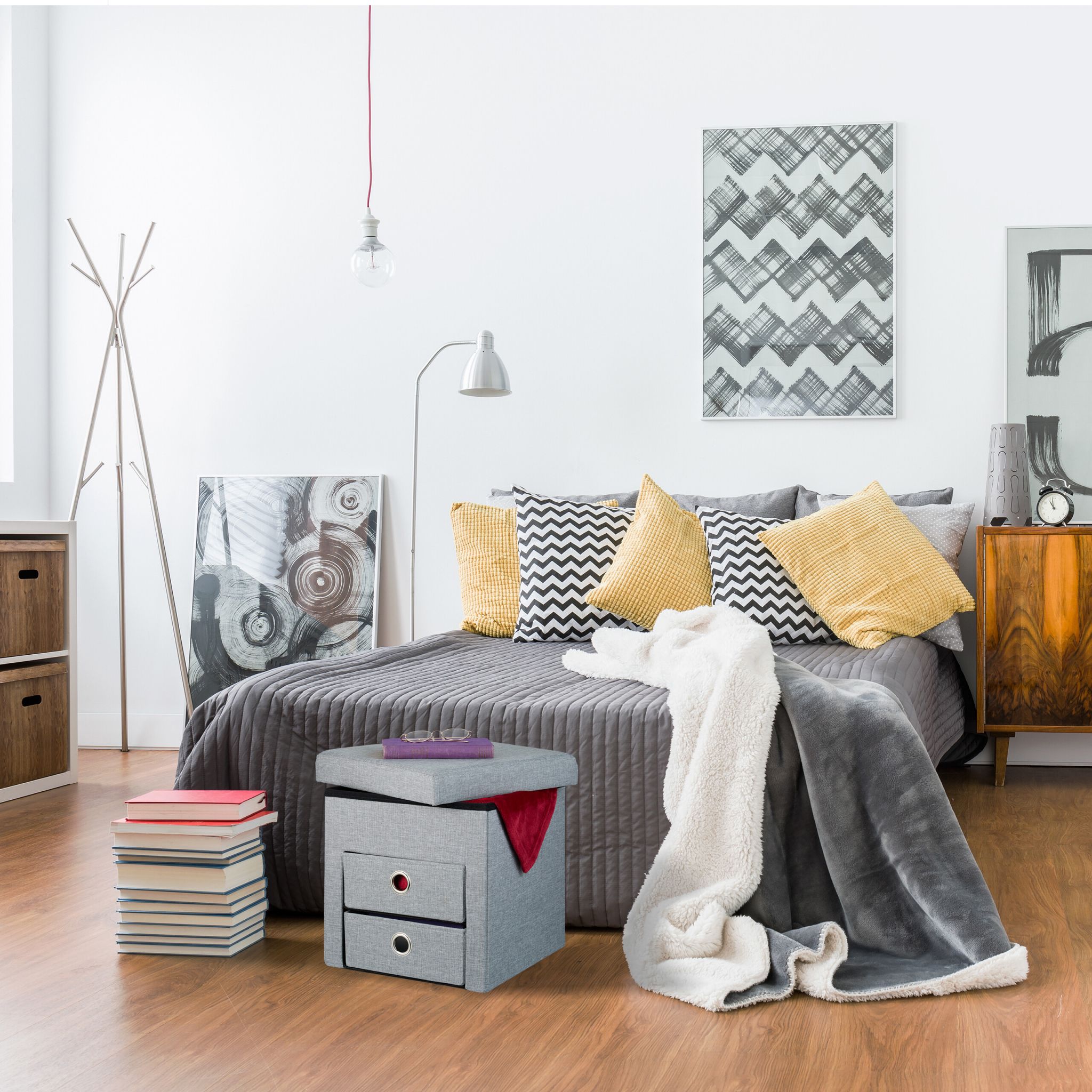 Sitzhocker mit Stauraum 2 Schubladen Grau von Relaxdays